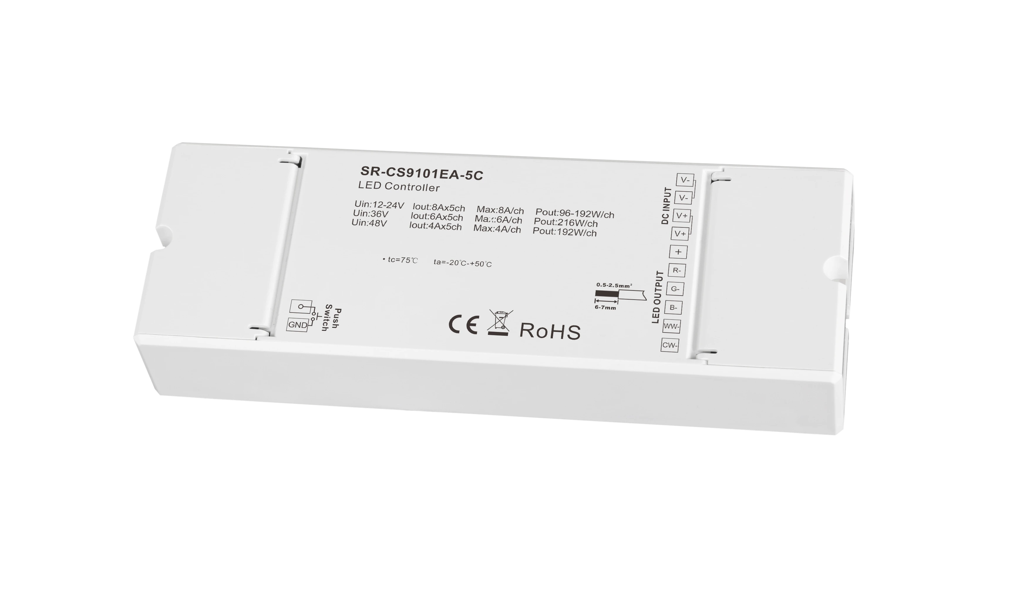 Casambi LED Controller RGBCCT schräg Casambi LED Controller RGBCCT 5 Kanal Bluetooth schräg Ansicht
