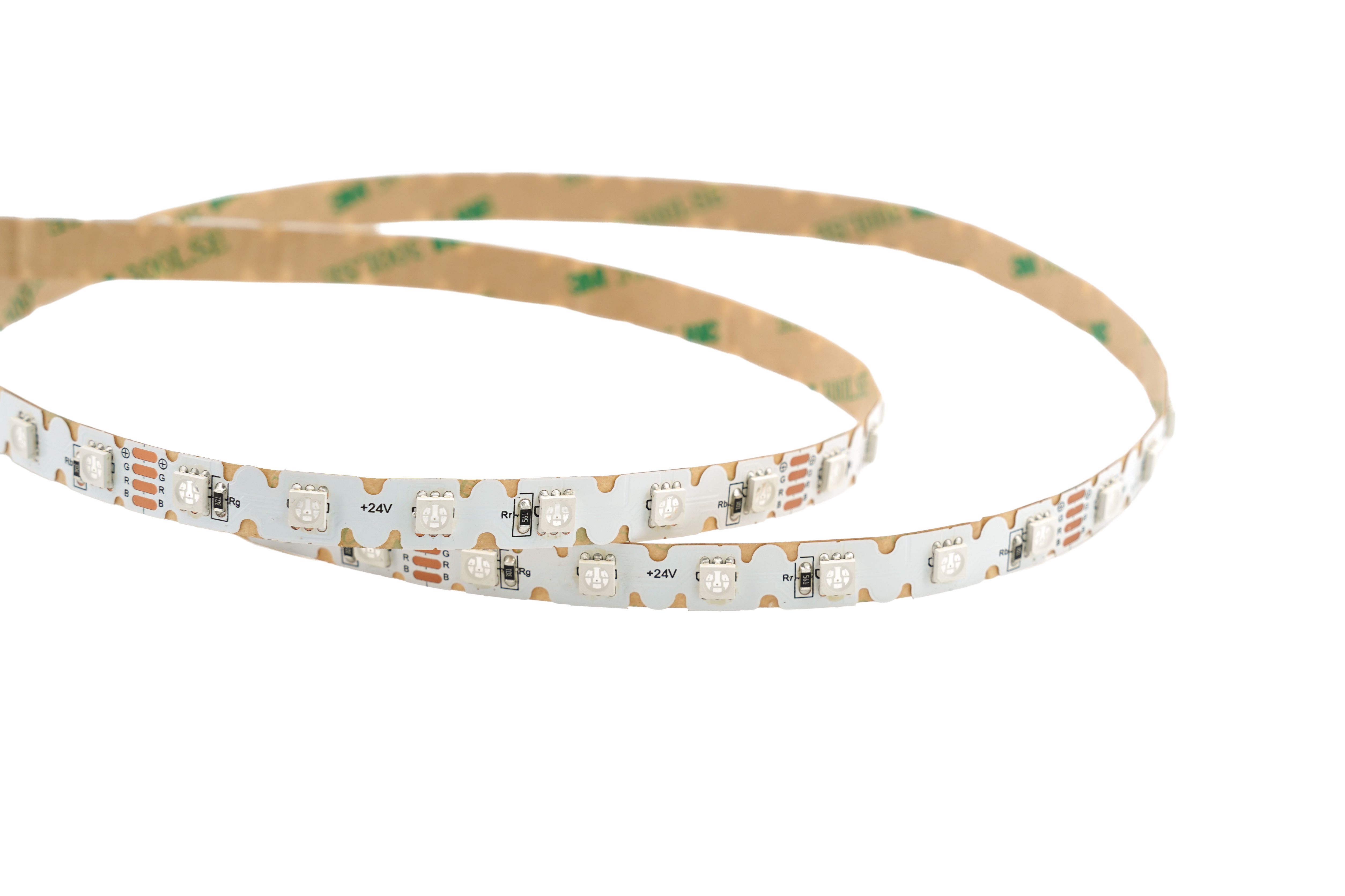 RGB LED Streifen 24V SMD Detailaufnahme mit sichtbaren LEDs ohne Anschlusskabel