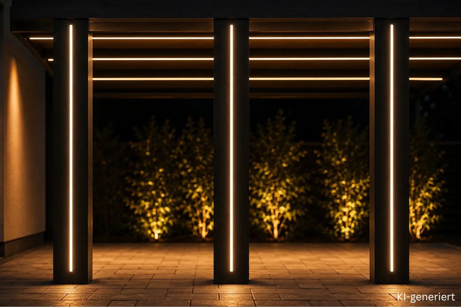 Anthrazitfarbener Carport-Pfosten mit vertikaler LED Lichtlinie