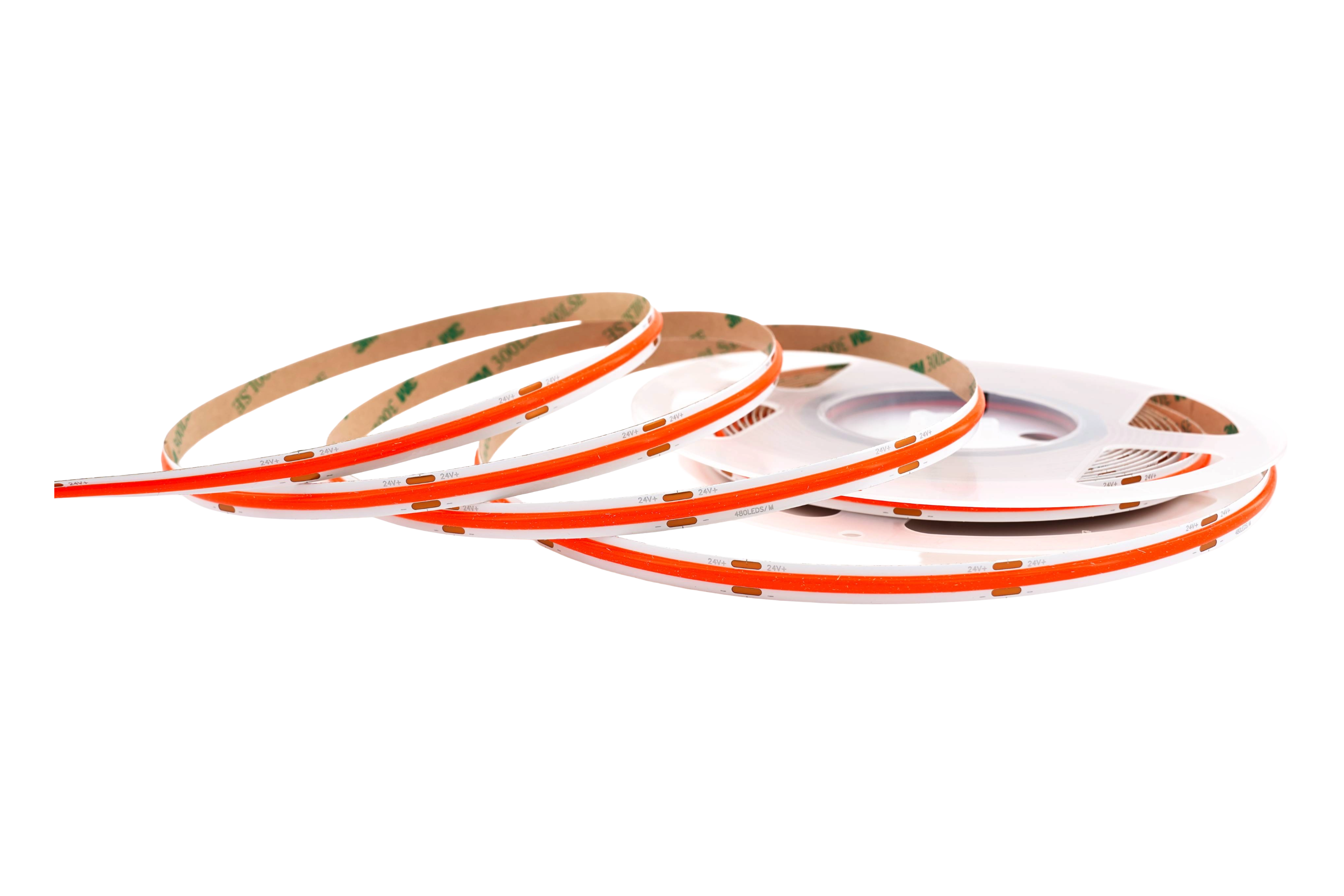 COB LED Streifen 24V – 480 LEDs/m – 8 mm – 10W/m – Rot – IP33 – homogener Lichtstreifen