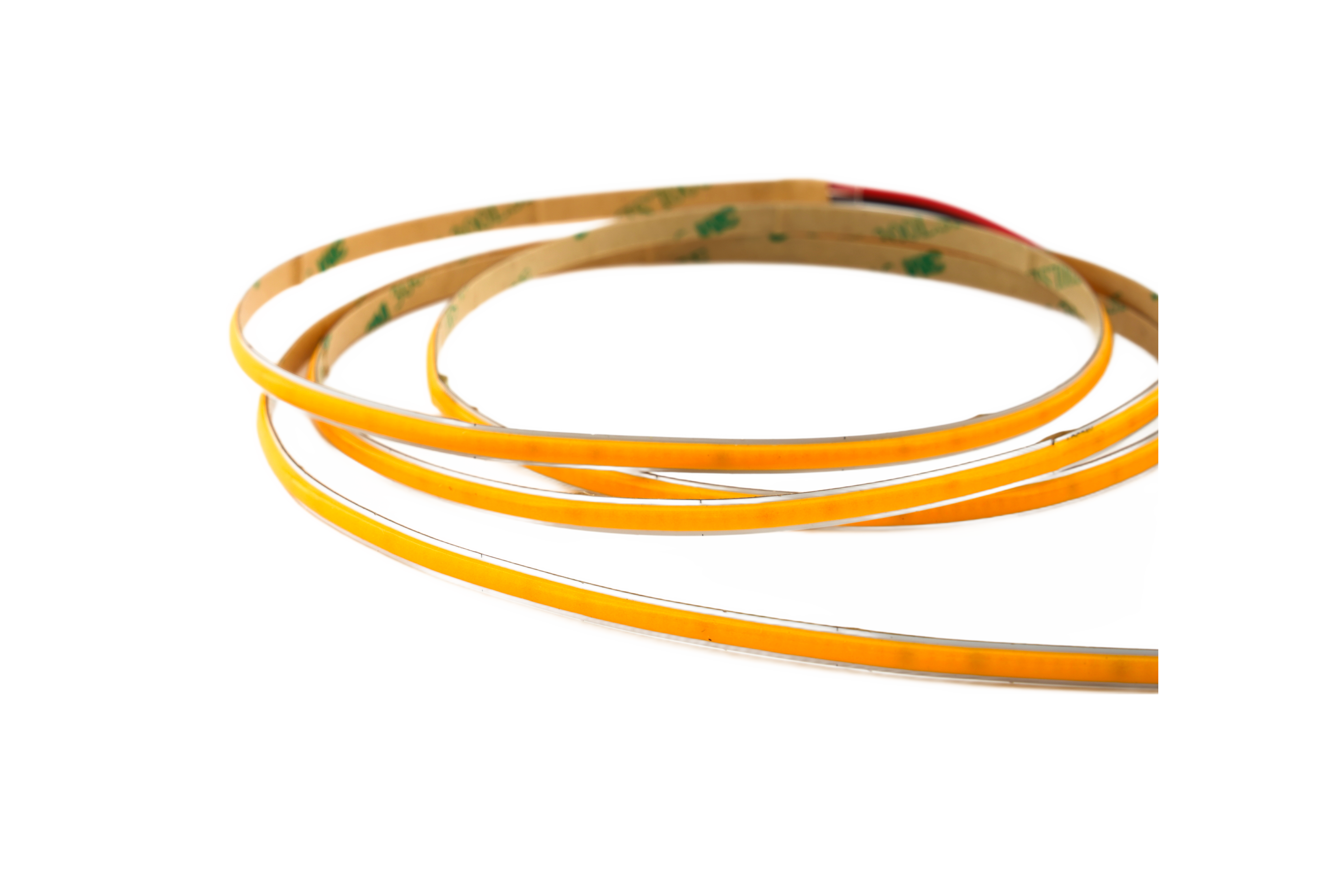 COB LED Streifen 24 V mit 480 LEDs/m und 5 mm Breite, abgerollt als Produktfoto – homogenes und punktfreies Flexband für professionelle Beleuchtungsanwendungen