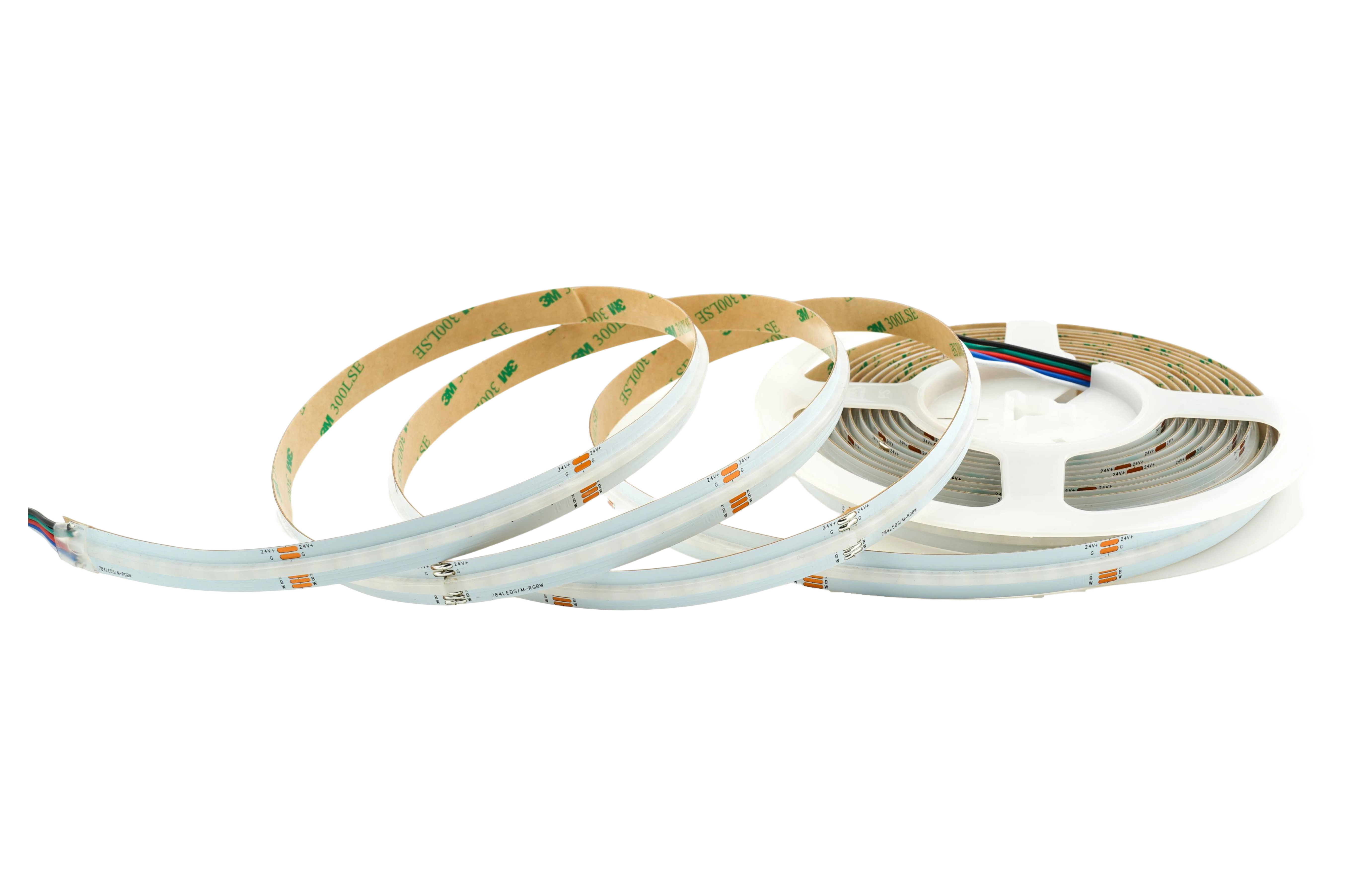COB RGBW LED-Streifen 12 mm – 5m Rolle leuchtend im Farbwechsel COB RGBW LED-Streifen 12 mm leuchtend auf 5-Meter-Rolle – brillanter Farbwechsel mit RGB und Weißkanal