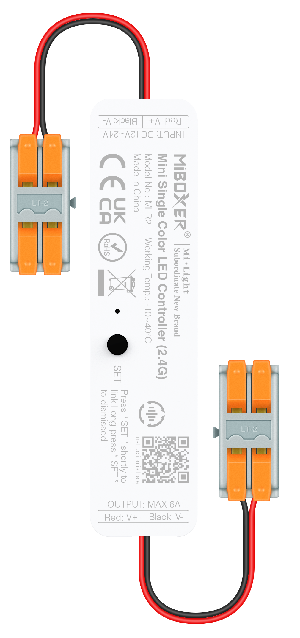 MiBoxer MLR2 Mini LED Controller 2,4 GHz – Dimmer für einfarbige LED Streifen 12-24 V – 6 A Funkempfänger