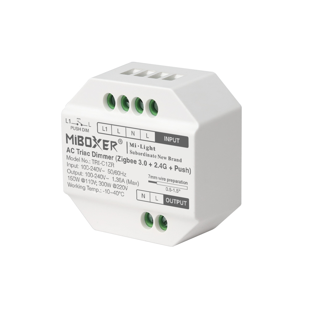 MiBoxer TRI-C1ZR Zigbee 3.0 LED-Dimmer für 230 V Leuchten – Triac-Dimmer 2,4Ghz, Push