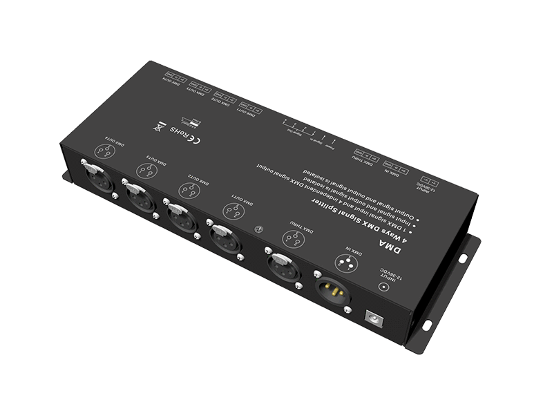 DMA DMX512 4-fach Signal Splitter, Signalverteiler und Verstärker 12-36V, XLR und Schraubklemme