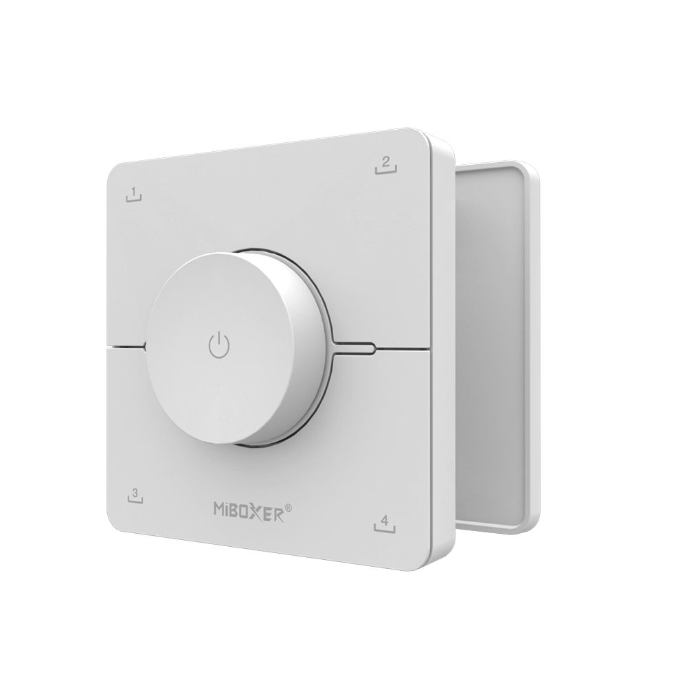 MiBoxer K0 CCT LED Drehregler Fernbedienung in Weiß als 2.4GHz Wandcontroller zur Steuerung von LED Streifen in moderner 3D Perspektive
