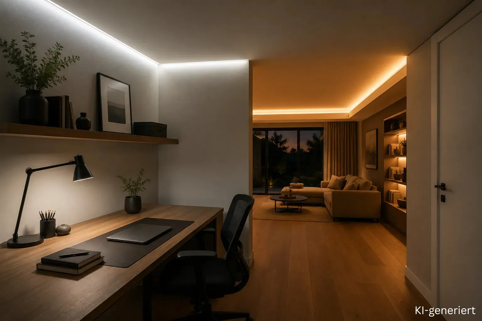 CCT LED Streifen Set mit einstellbarer Farbtemperatur von Neutralweiß bis Warmweiß an der Decke