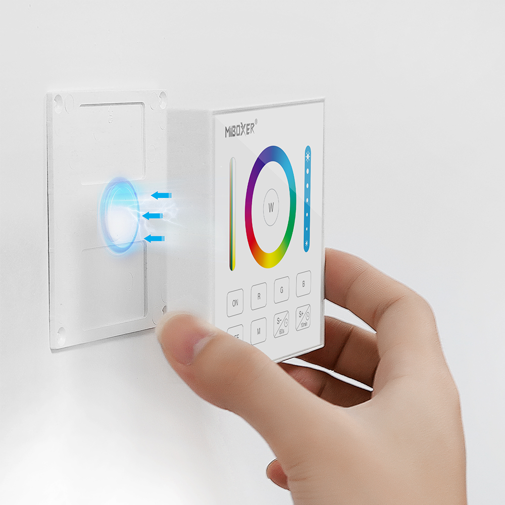 MiLight B0 RGB+CCT LED Wandfernbedienung mit 2,4 GHz Funktechnik – Touchpanel mit Magnetwandhalterung, einfache Installation und intuitive Farbsteuerung direkt an der Wand, kompatibel mit MiBoxer und MiLight Controllern