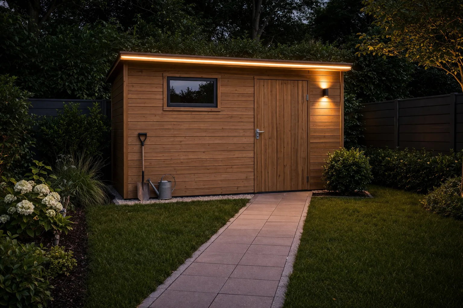 Gartenhaus Beleuchtung mit LED Streifen – indirektes Licht unter dem Dach Gartenhaus Beleuchtung mit LED Streifen indirekt unter dem Dach für warmweißes Licht im Außenbereich
