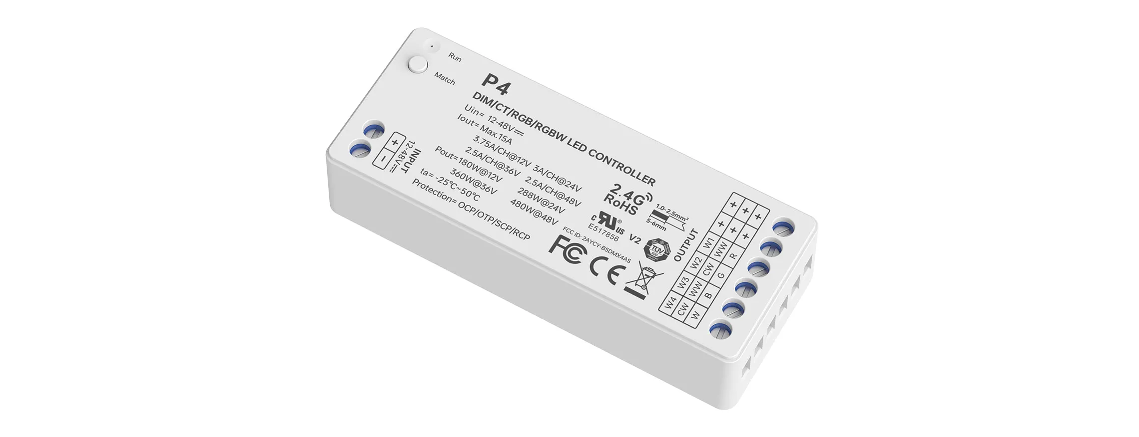 LTECH M4A+P4 LED RGBW Funk Set 2.4 GHz, Funk Fernbedienung & 4-Kanal Empfänger, 12-48V DC, für RGB und RGBW LED Streifen