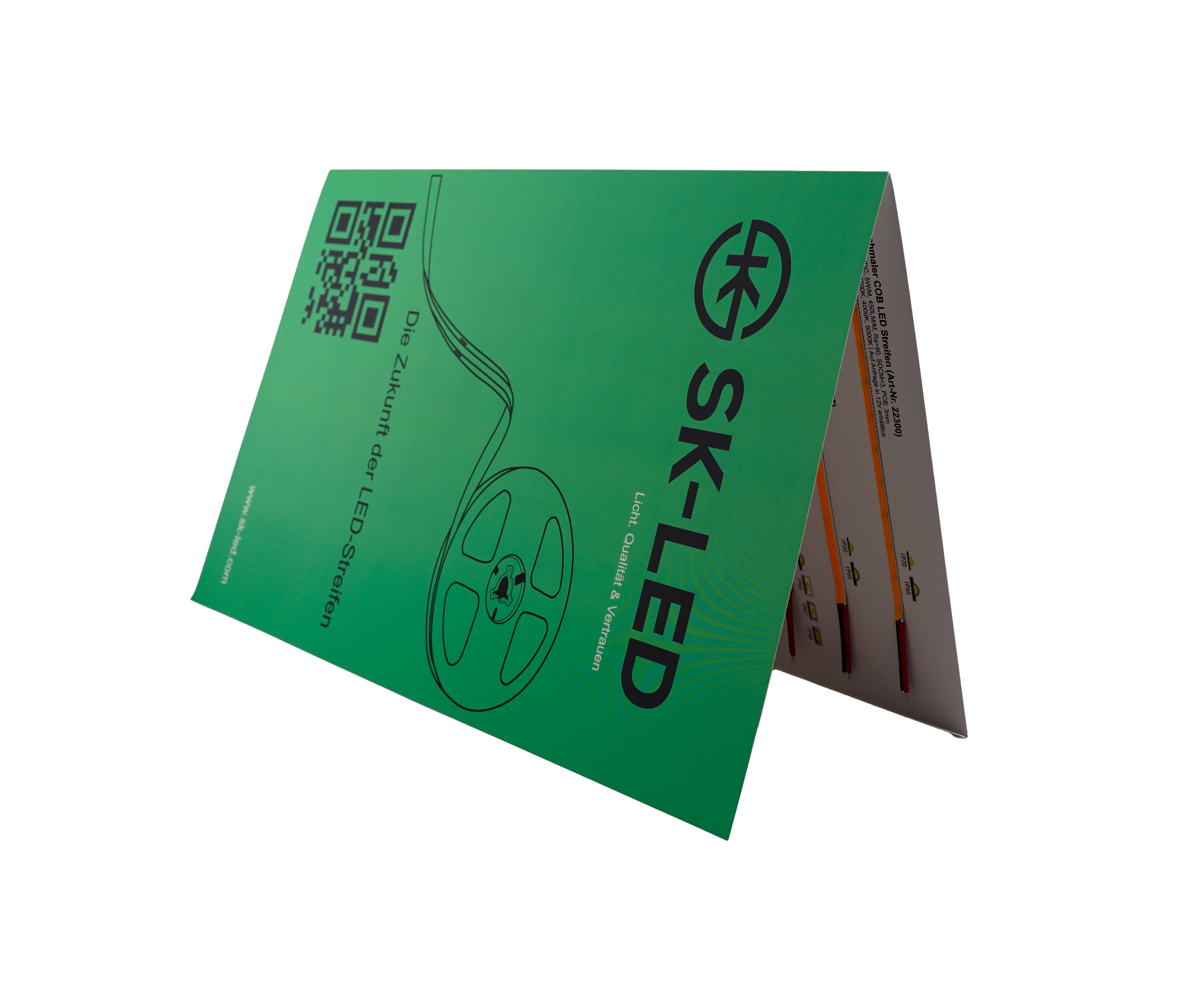 SK-LED Musterheft mit leuchtenden LED-Streifen Mustern – Lichtqualität direkt beurteilen