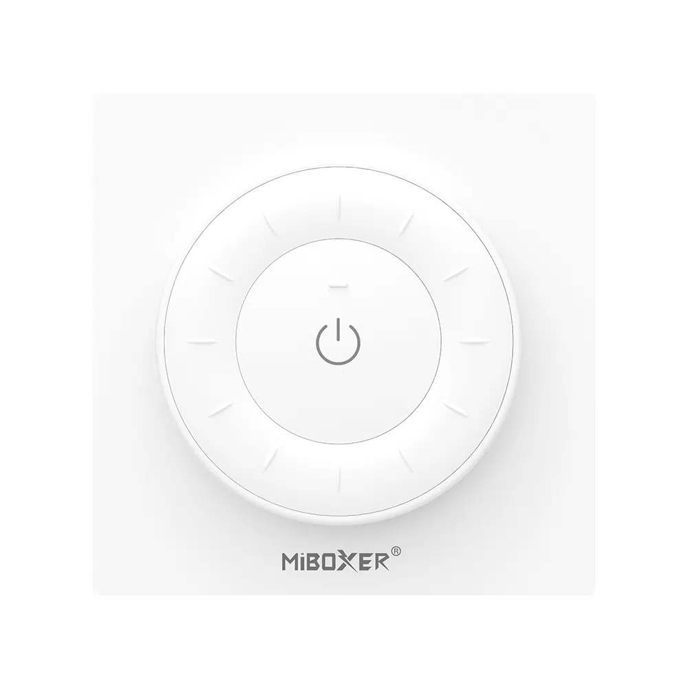 MiBoxer K3 Drehregler-Fernbedienung in Weiß – 2,4 GHz Funk, 1 Zone, einfarbige LED Streifen, stufenlose Dimmung per Drehregler, magnetische Halterung, Frontansicht
