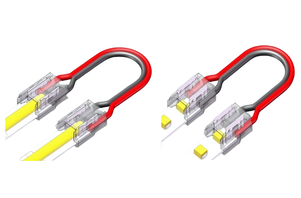 2-poliger LED Strip-zu-Strip Verbinder – lötfreier (solderless) Connector mit 15 cm Verbindungskabel – ideal für COB & SMD LED-Streifen – flexible Verbindung ohne Löten – SK-LED