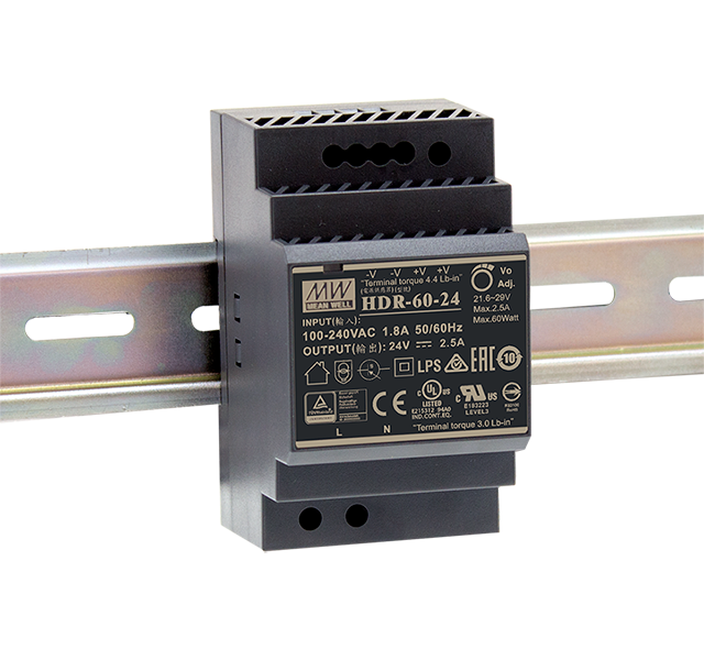 Mean Well HDR-60-24 – 24 V Hutschienen-Netzteil 60 W, Ultra Slim, DIN-Rail, TÜV, CE, UL