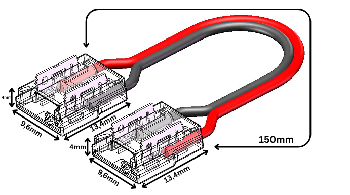 LED Streifen-zu-Streifen Verbinder 2-polig, lötfrei – für 8 mm COB LED-Streifen mit 15 cm Kabel – ideal für einfarbige Anwendungen – werkzeugfreie Verbindung für saubere LED-Installationen – SK-LED
