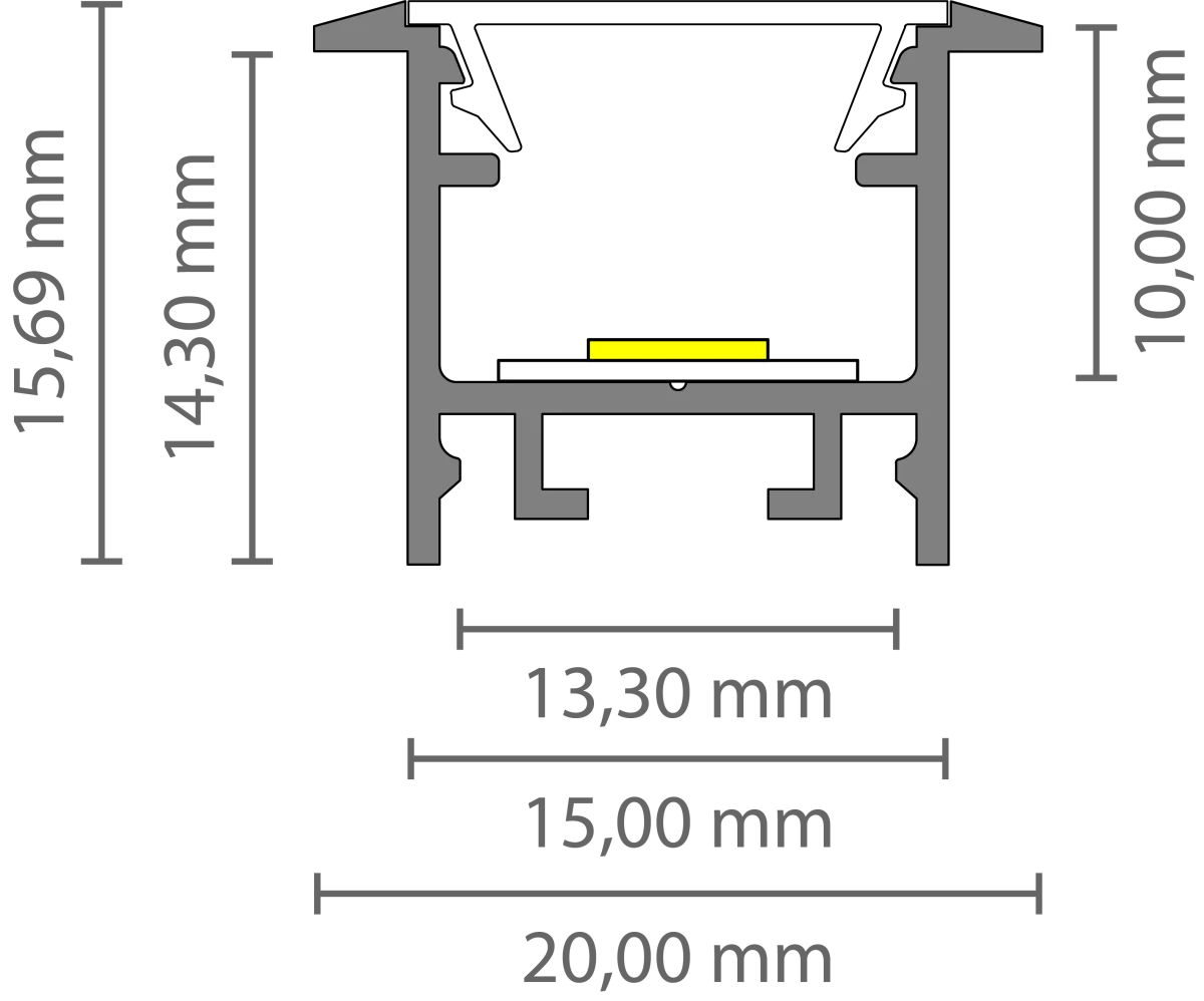 Schmales LED Alu Einbauprofil 2m Exo-A2F-13 (13mm) –| Flaches Aluminiumprofil für LED-Strips