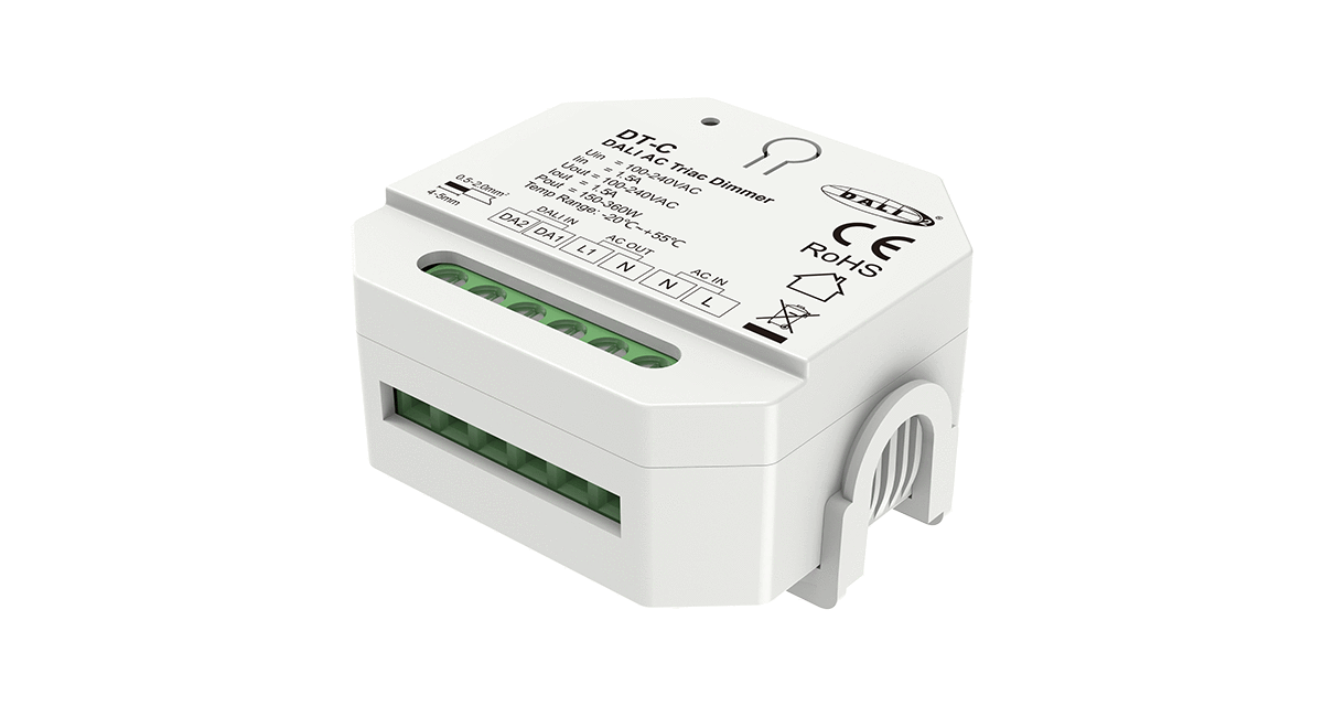 DT-C DALI Triac Dimmer für 230V LED Beleuchtung mit Phasenanschnitt und Anschlussklemmen
