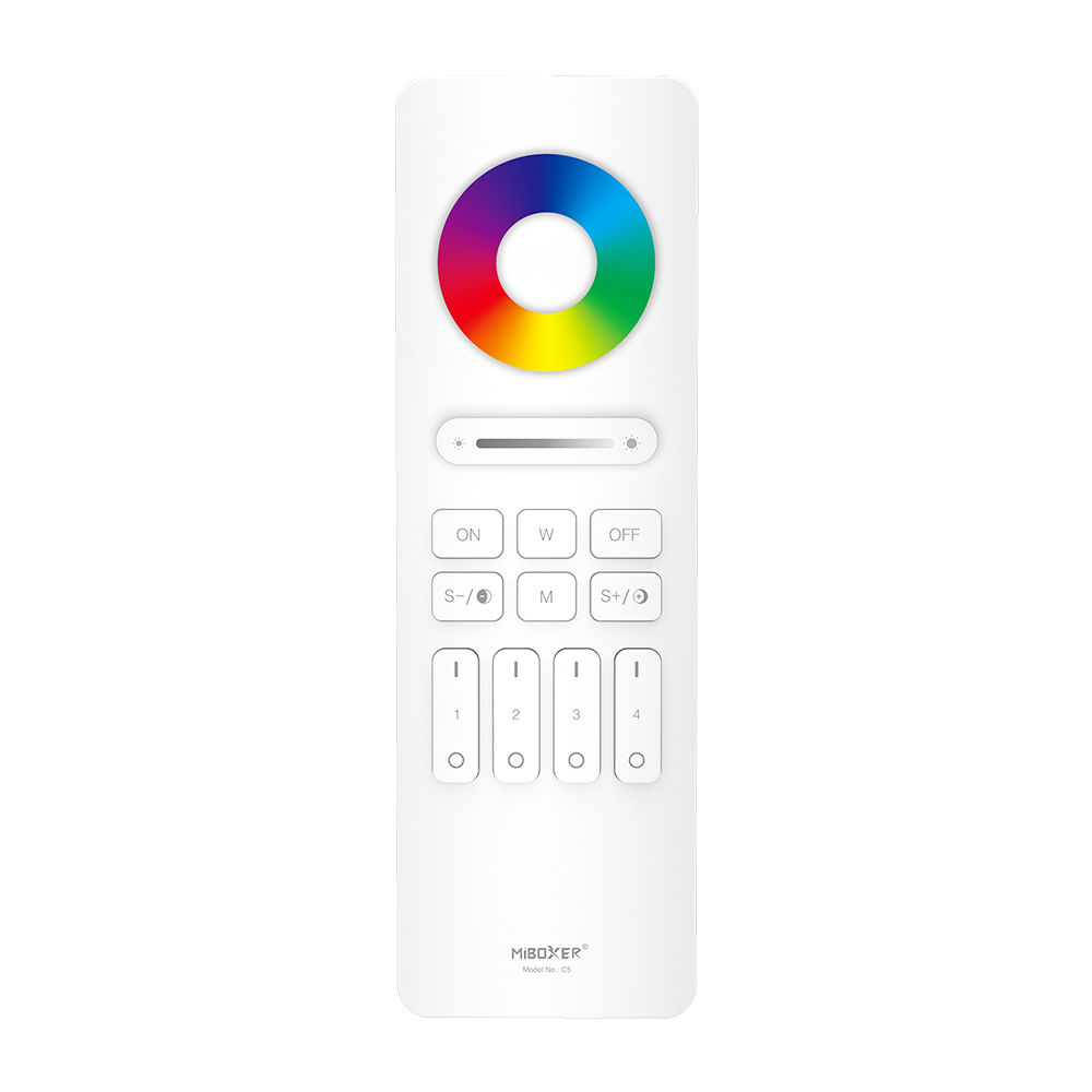 MiBoxer C5 Funkfernbedienung – 2,4 GHz LED-Steuerung für RGB+CCT, 4 Zonen, Farbrad & Modustaste