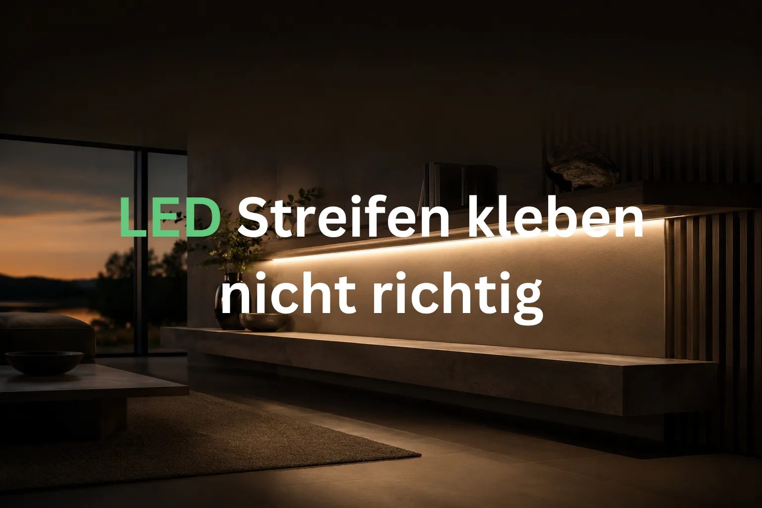 LED-Streifen kleben nicht richtig – Ursachen und Lösungen Moderne LED-Lichtlinie unter einem Wandregal als Titelbild für einen Ratgeber zum richtigen Verkleben von LED-Streifen.
