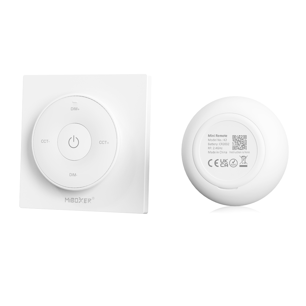 MiBoxer K2 Mini Weiß – Lieferumfang mit Magnethalterung | SK-LED MiBoxer K2 Mini CCT Fernbedienung Weiß Lieferumfang – Fernbedienung mit magnetischer Wandhalterung und Zubehör