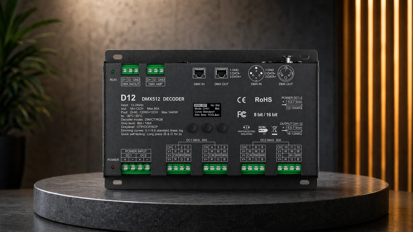 LED DMX Controller 12–48V DC Mehrkanal Decoder für professionelle Lichtsteuerung mit DMX512
