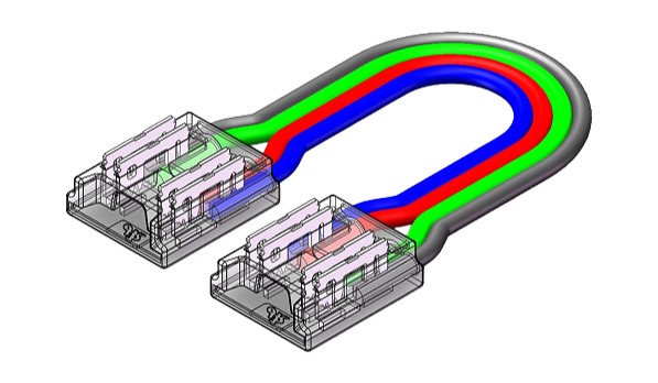 LED Strip-zu-Strip Verbinder – 4-polig, 10 mm, lötfrei mit 15 cm Verbindungskabel für RGB COB LED-Streifen