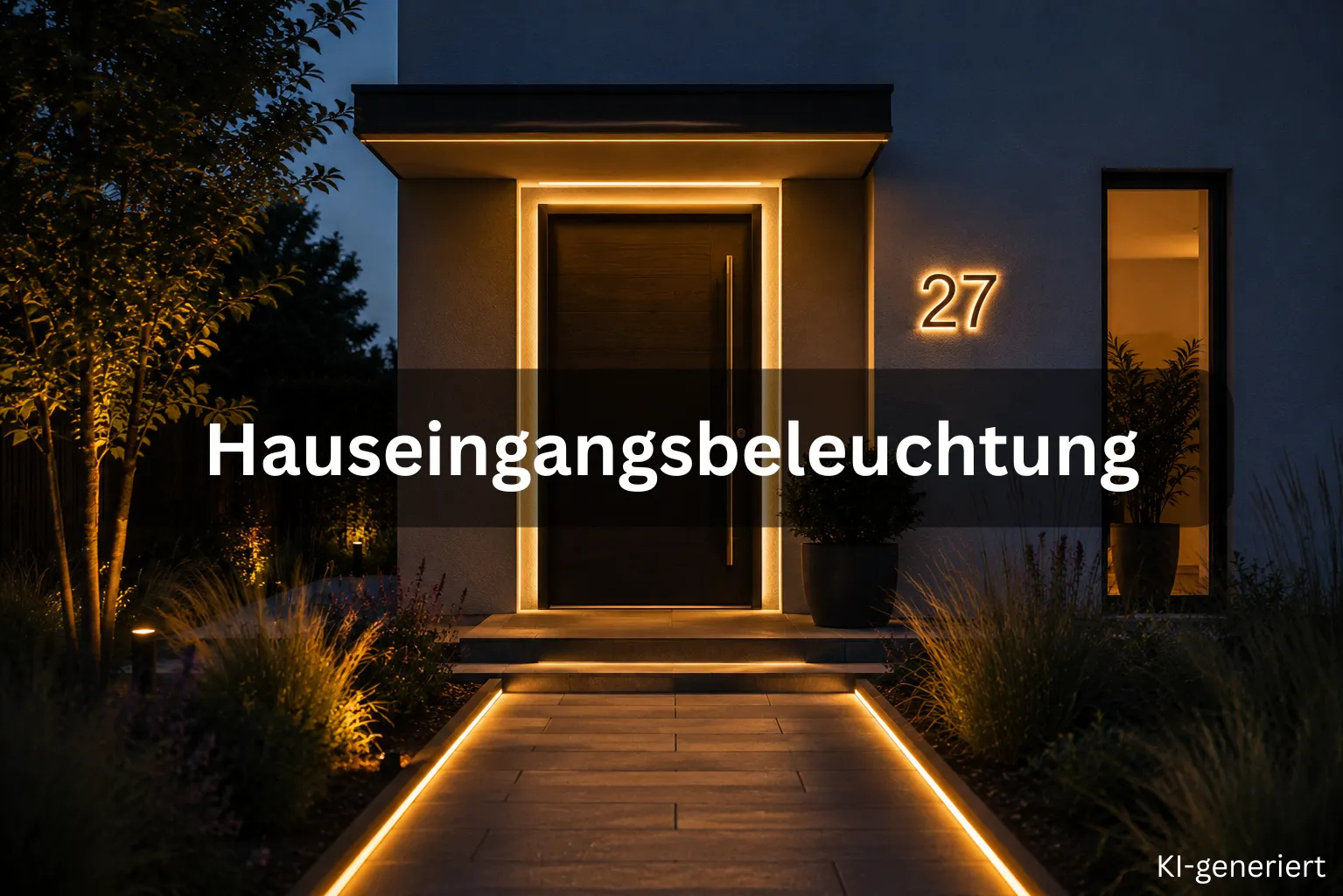 Moderner Hauseingang mit LED Lichtlinien und indirekter Beleuchtung