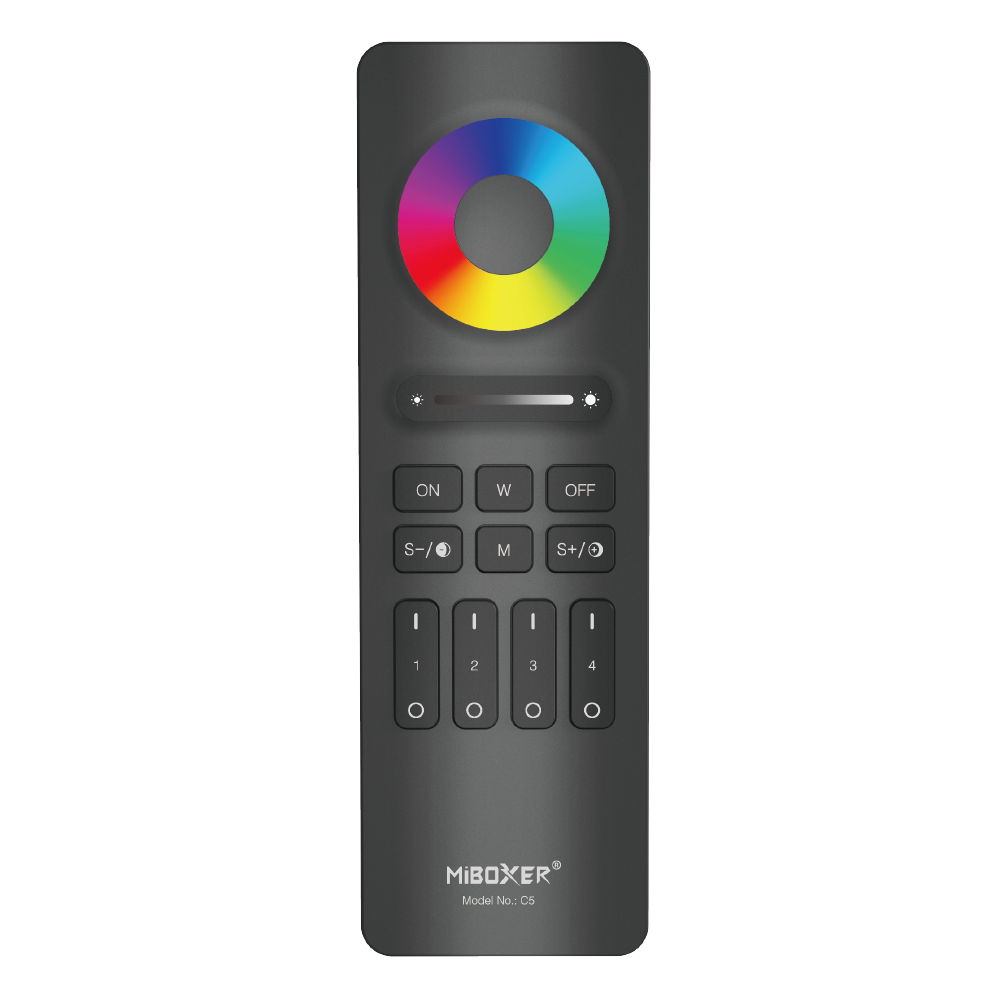 MiBoxer C5 Funkfernbedienung – 2,4 GHz LED-Steuerung für RGB+CCT, 4 Zonen, Farbrad & Modustaste