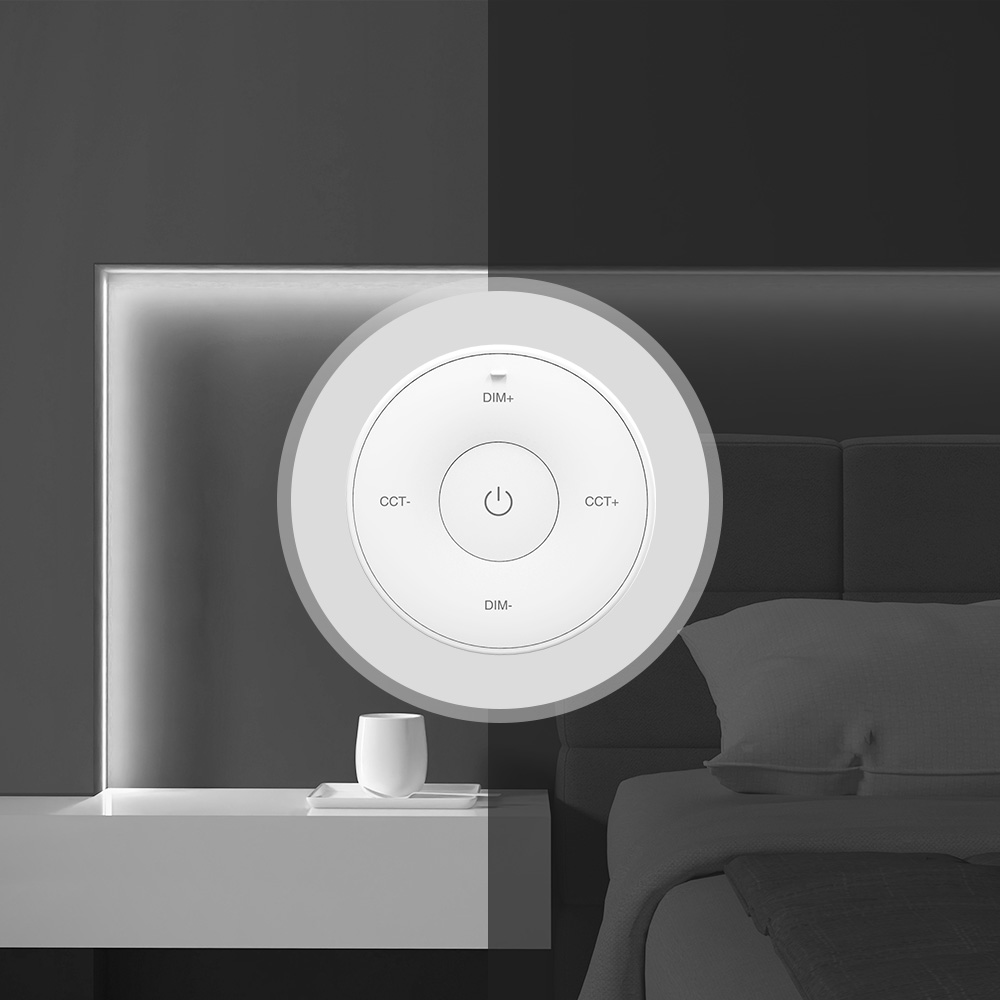 MiBoxer K2 Mini Weiß – Bedientasten CCT und Helligkeit, Draufsicht | SK-LED MiBoxer K2 Mini CCT Fernbedienung Weiß Draufsicht – Bedientasten für Helligkeit, Farbtemperatur warmweiß bis kaltweiß, Ein-Aus-Funktion, 1 Zone