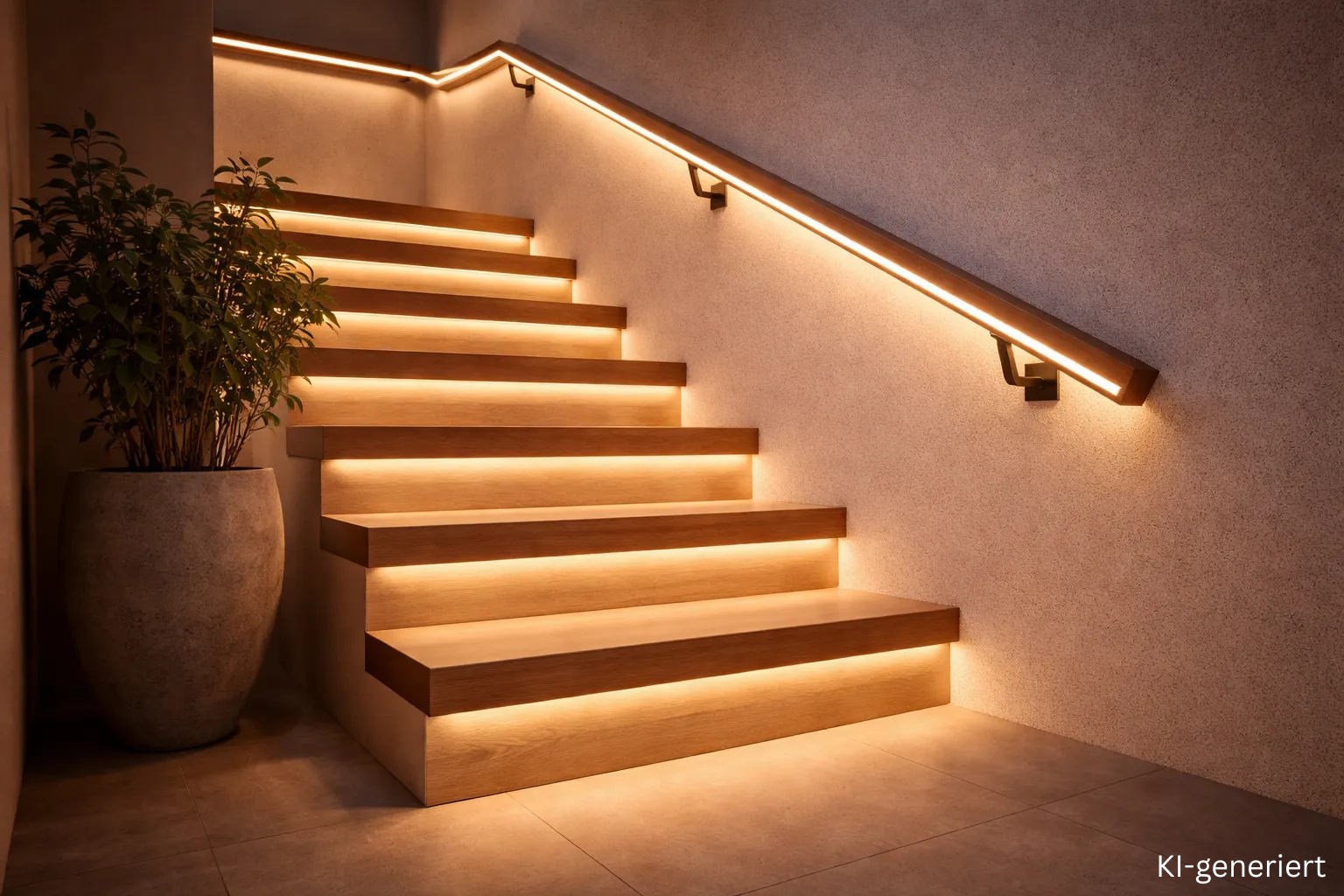 Indirekte Treppenbeleuchtung mit LED Streifen im Treppenhaus