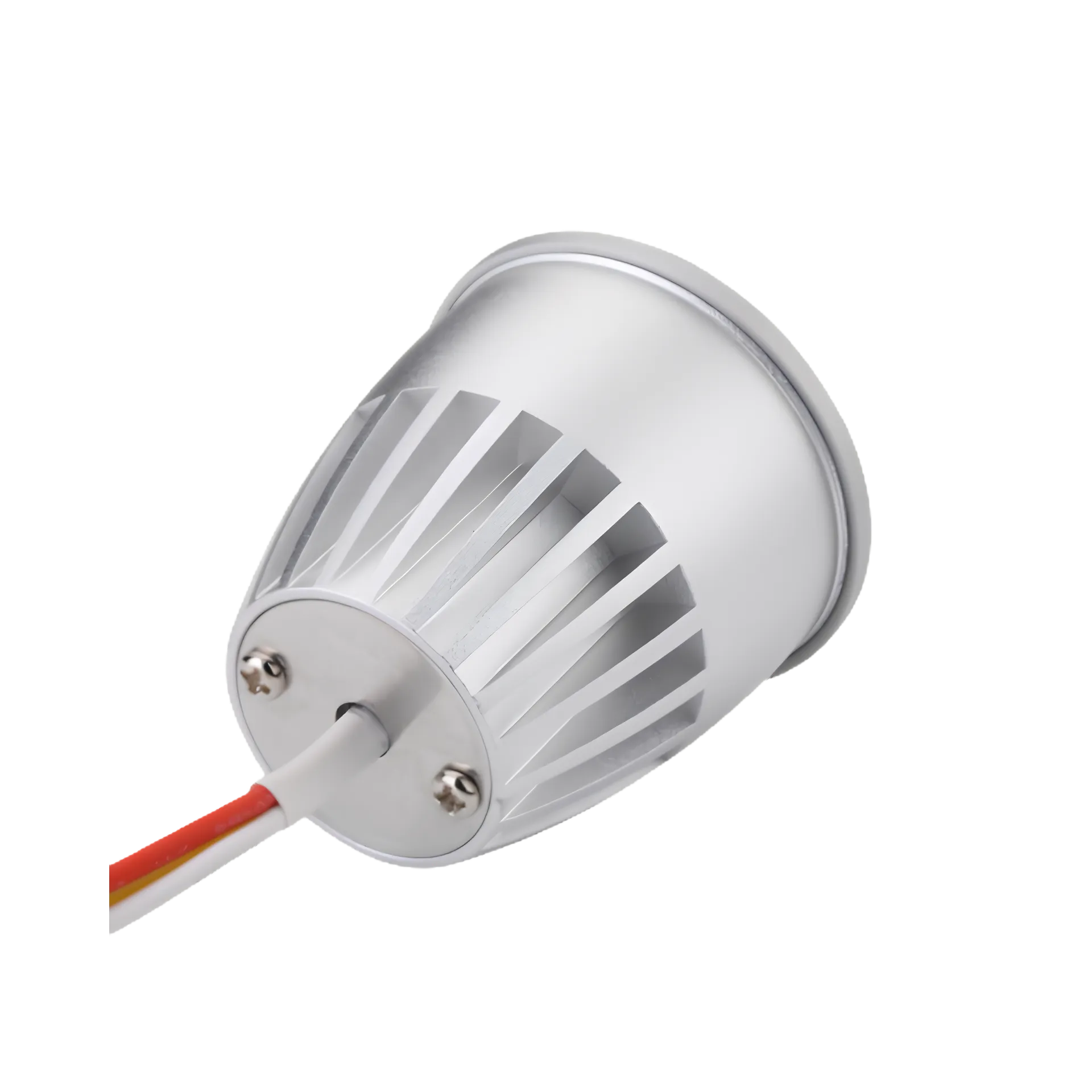 MR16 LED Spot 10W 24V DC Aluminium Kühlkörper Rückansicht Rückansicht des MR16 LED Spots 10W 24V DC mit Aluminium Kühlkörper und Anschlusskabel