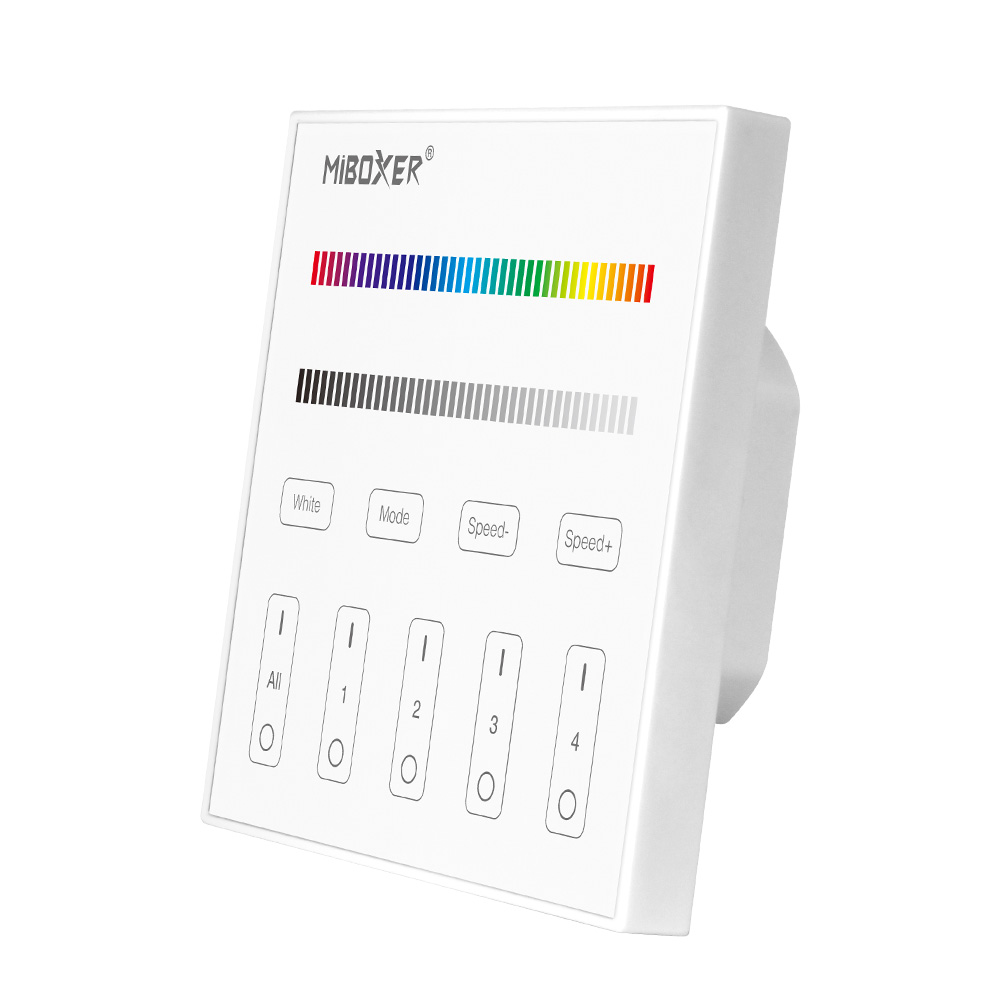 MiBoxer T3 4-Zonen Touch LED Fernbedienung für RGBW – Wandpanel mit Farbsteuerung & Dimmer, 2,4 GHz
