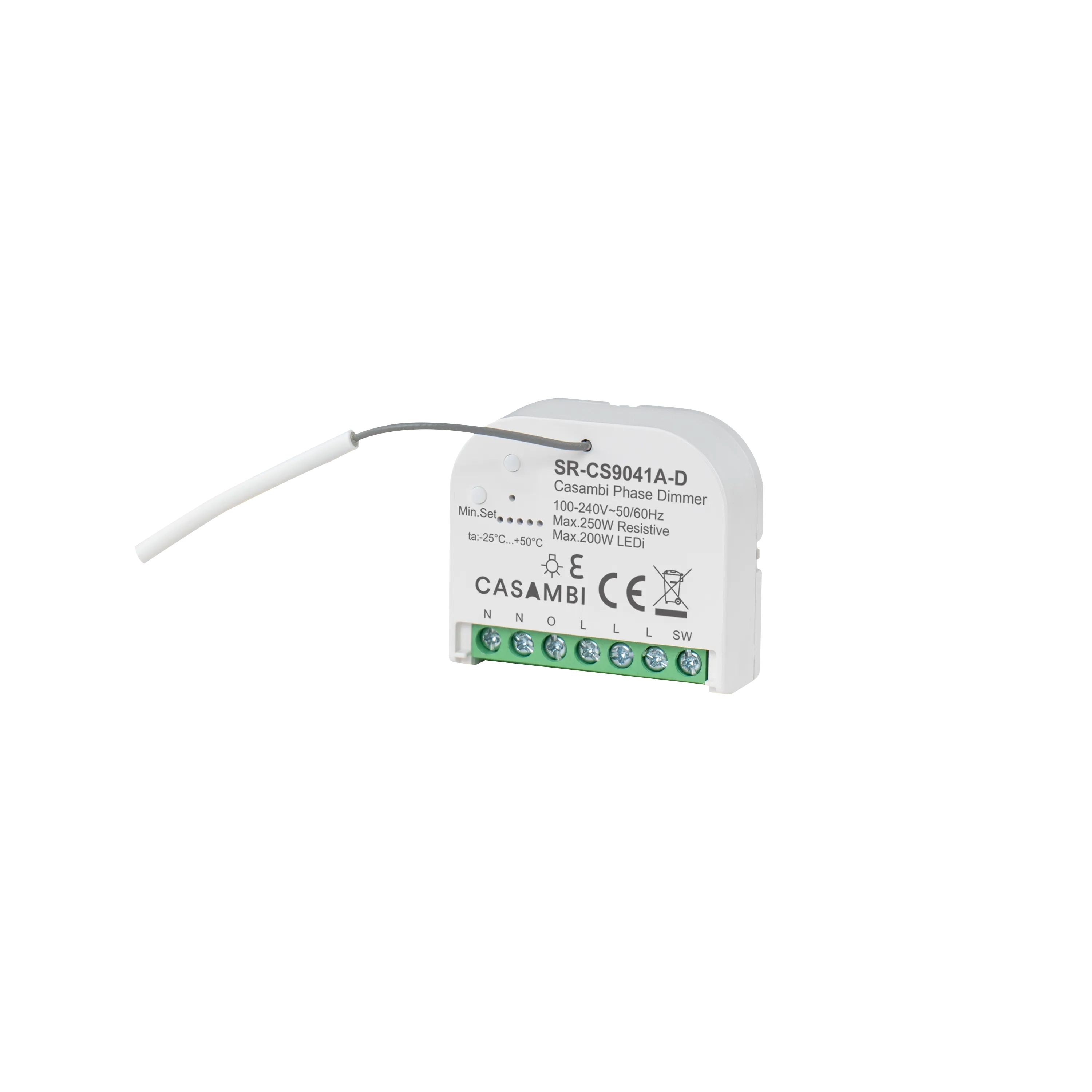 SR-CS9041A-D Casambi Micro Smart Dimmer 1-Kanal 250W, Bluetooth Mesh, 100-240V AC, Triac Unterputz