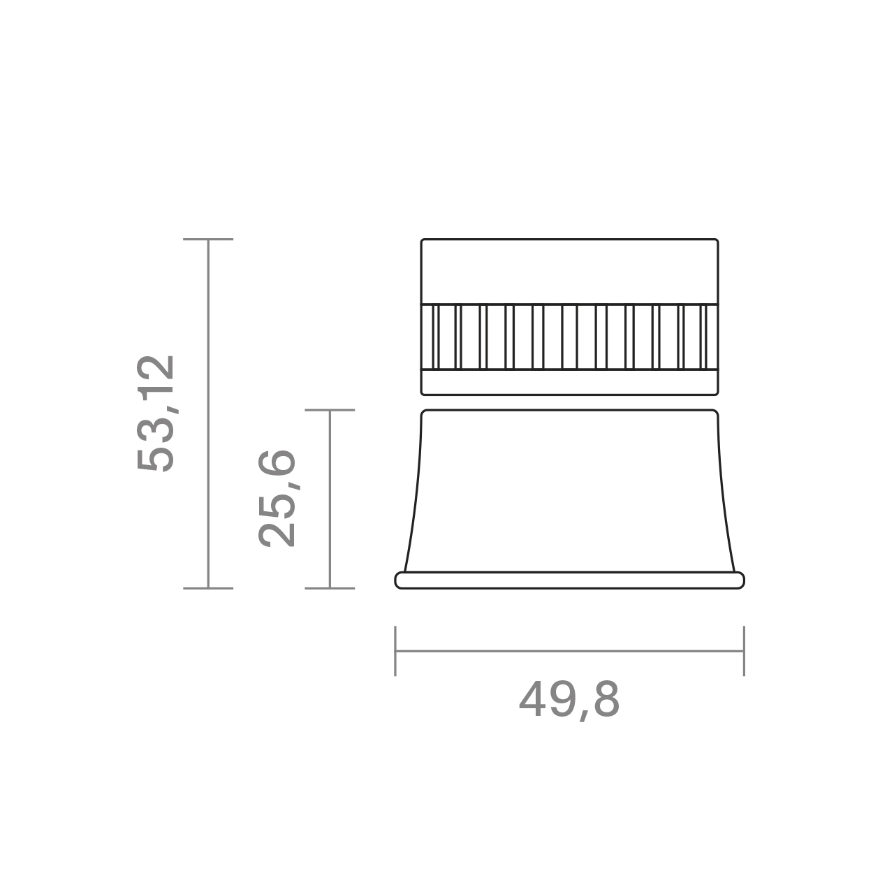 Fusion HRO Reflektor – Maße 53,12 x 49,8 x 25,6 mm Fusion HRO Reflektor Abmessungen 53,12 mm Höhe 49,8 mm Durchmesser 25,6 mm