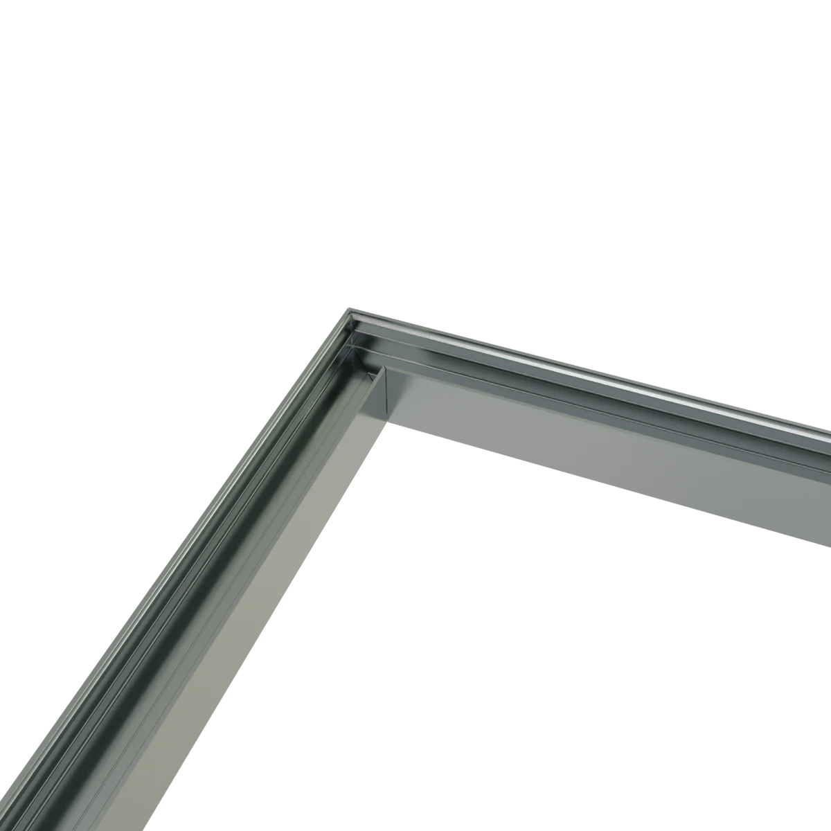 CON-A2 Verbinder 90° – Montierte Eckverbindung LED-Aluminiumprofil ohne Diffusor CON-A2 Verbinder 90° – Nahaufnahme der montierten Eckverbindung zweier LED-Aluminiumprofile ohne Diffusor, saubere Innenecke von schräg oben