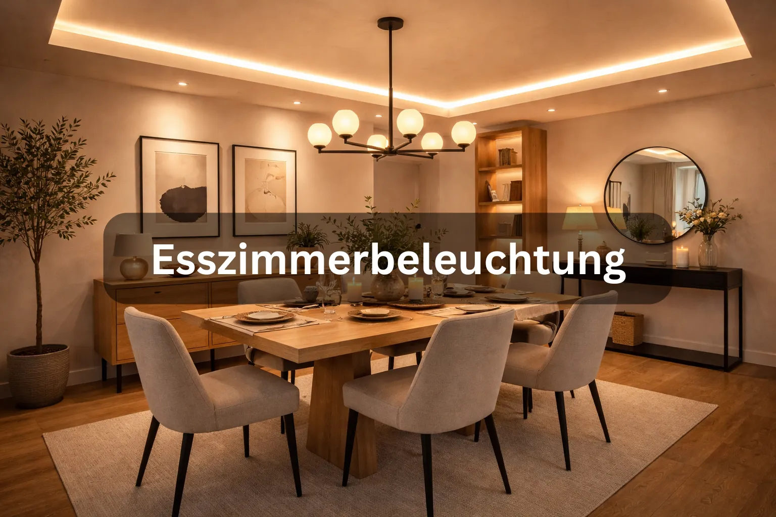 Esszimmerbeleuchtung mit LED Streifen – indirektes Licht für Decke und Esstisch Esszimmerbeleuchtung mit LED Streifen als indirekte Beleuchtung an der Decke über dem Esstisch für gemütliches Licht