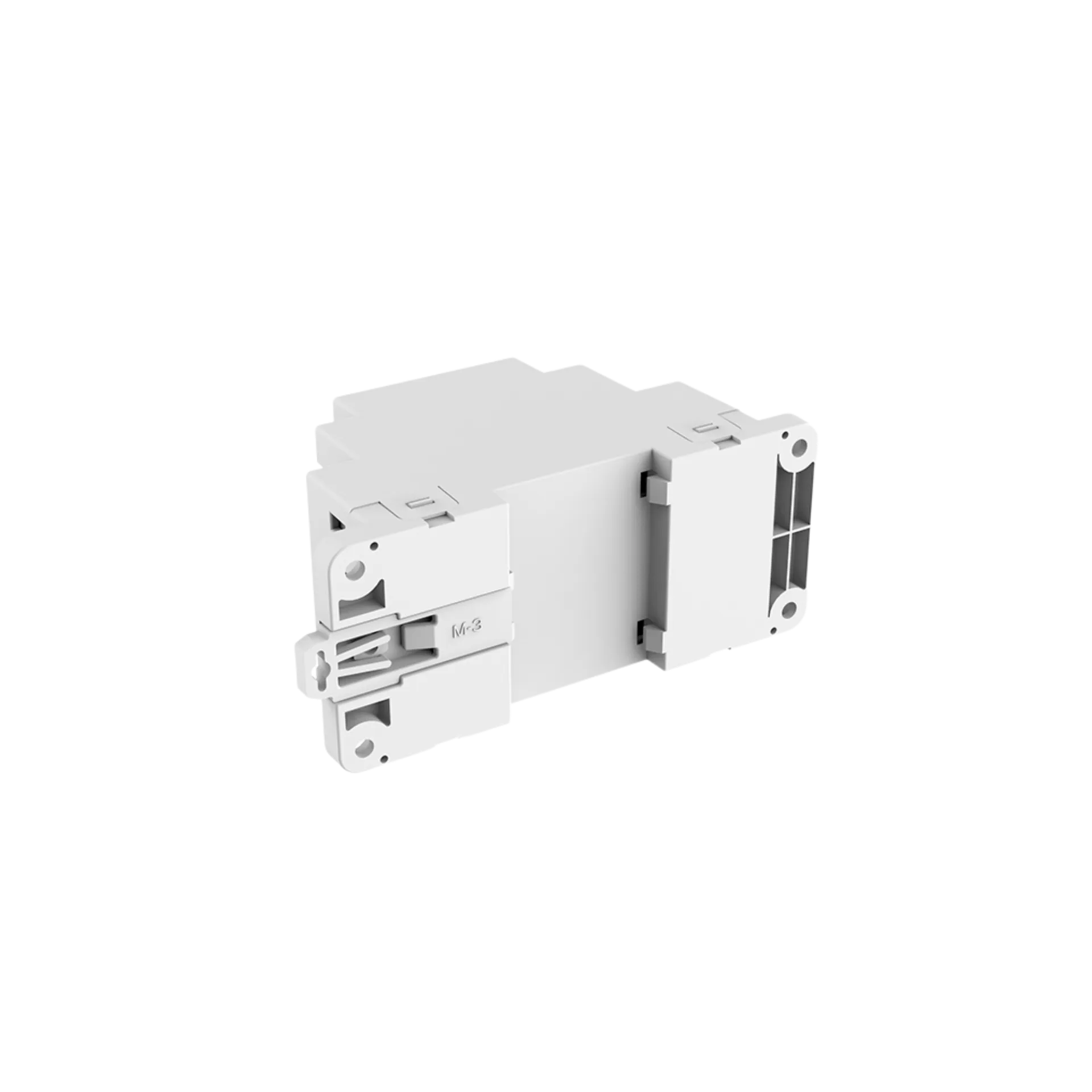 Rückseite des D1 DMX Controllers mit Befestigungsclip für die 35 mm Hutschiene und Laschen zur Wandmontage