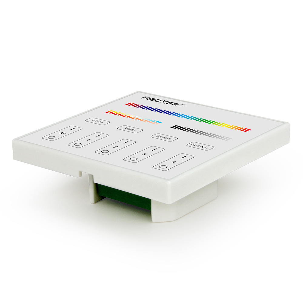 X5 – LED Touchpanel mit DMX512 & 4-Zonen RGB+CCT Steuerung SK-LED MiBoxer X5 DMX512 LED Touchpanels – flaches Wandpanel mit 4-Zonen-Steuerung, Farbregler und RGB+CCT Bedienoberfläche