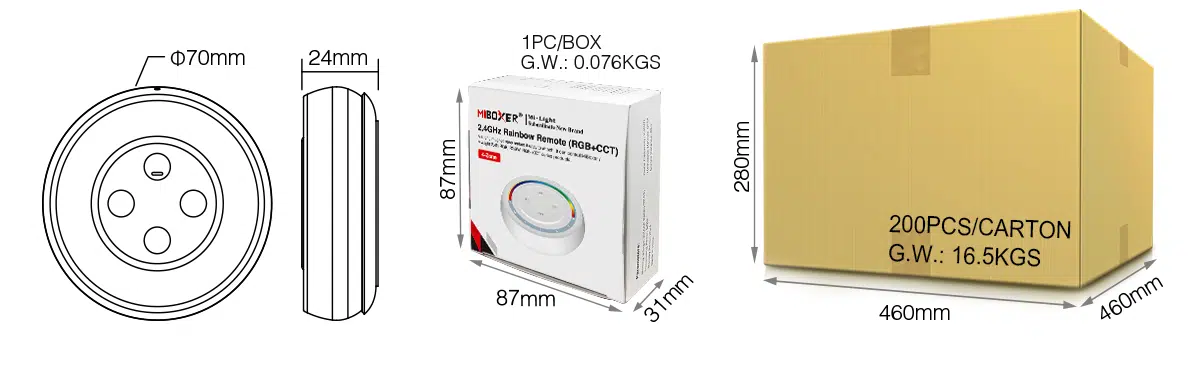 MiBoxer S2W+ RGB+CCT Wand-Funkfernbedienung – 5 Kanal, 4-Zonen 2,4 GHz Touchpanel