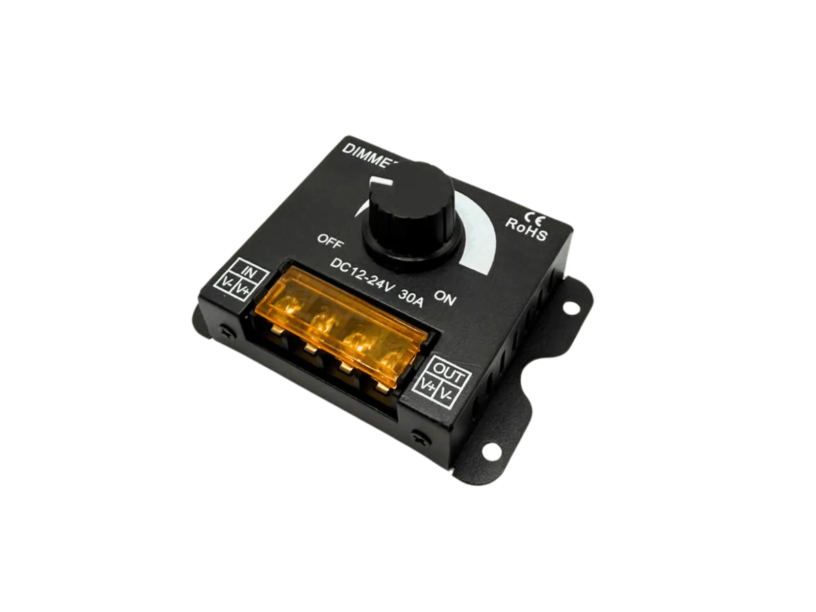 LED Dimmer 12V 24V DC – 1-Kanal Drehdimmer bis 30 A, Konstantspannung für leistungsstarke LED-Streifen