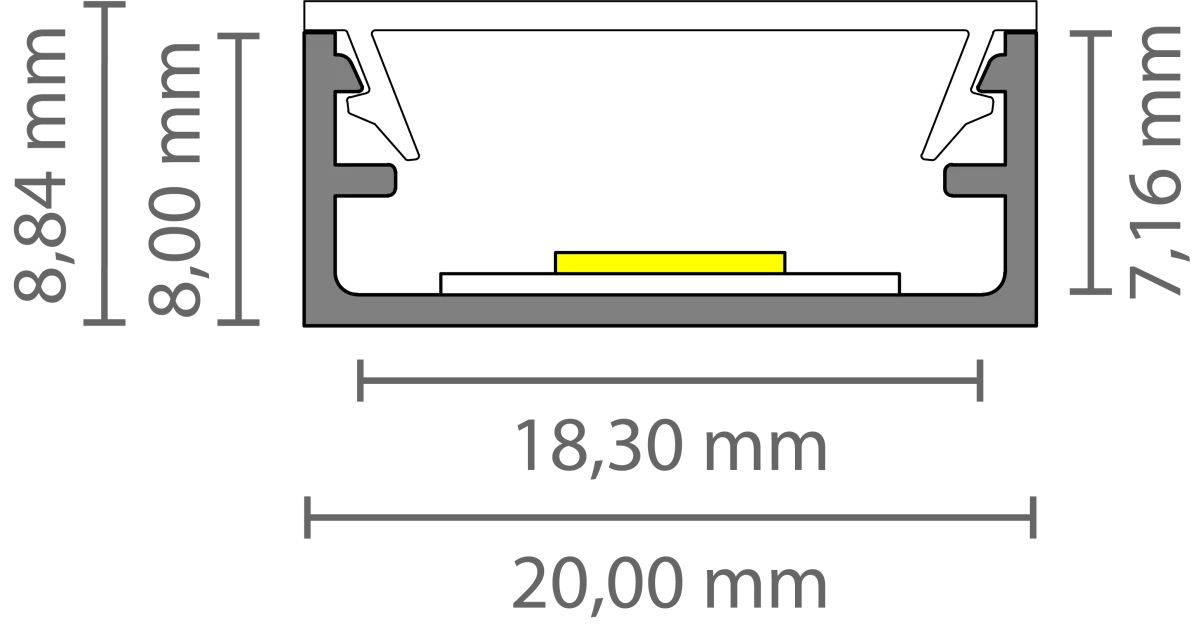 Ultraflaches LED Alu Aufbauprofil 2m EXO-N1_16 (16 mm) –| Schmales Aluminiumprofil für LED-Strips