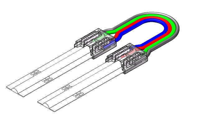 LED Strip-zu-Strip Verbinder – 4-polig, 10 mm, lötfrei mit 15 cm Verbindungskabel für RGB COB LED-Streifen