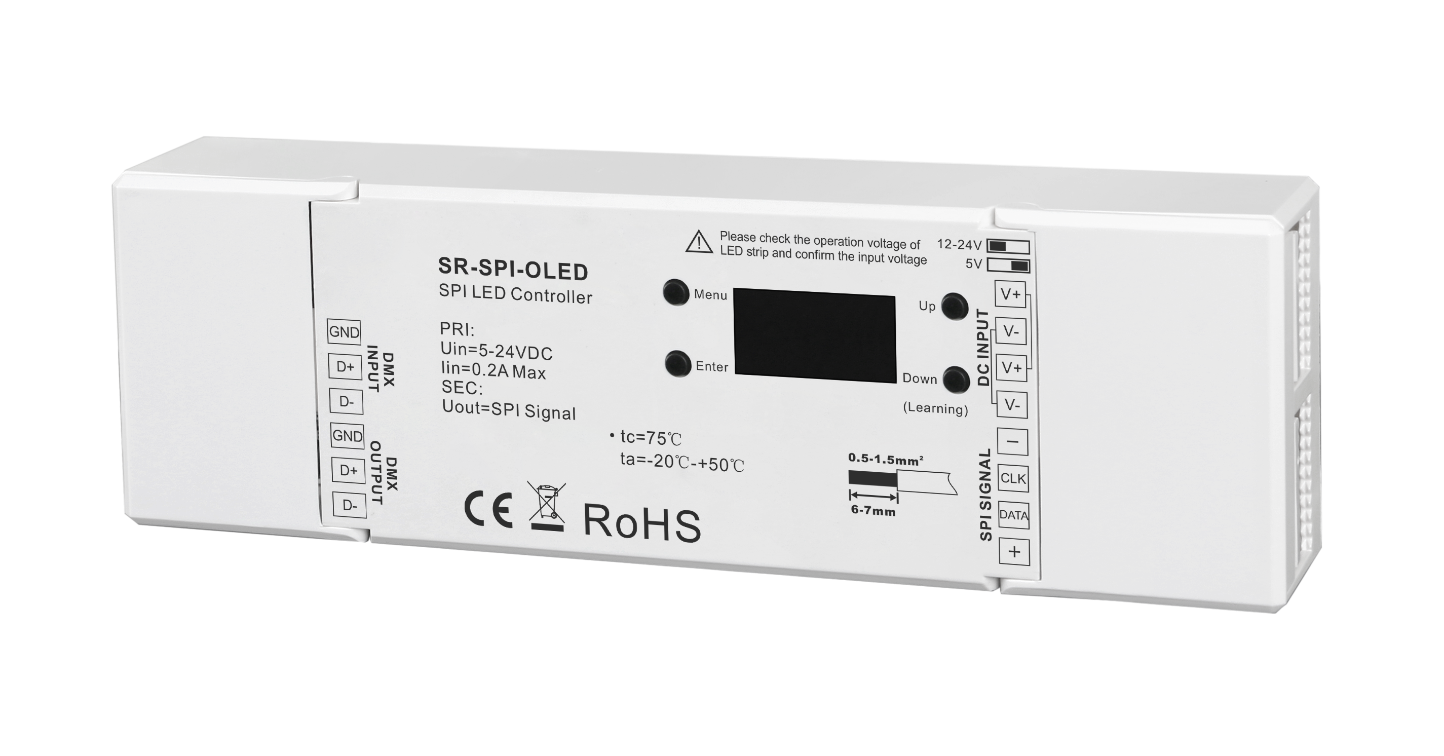 SR-SPI-OLED SPI LED-Pixel-Controller – für digitale RGB/RGBW-LEDs, mit OLED-Display, DMX512