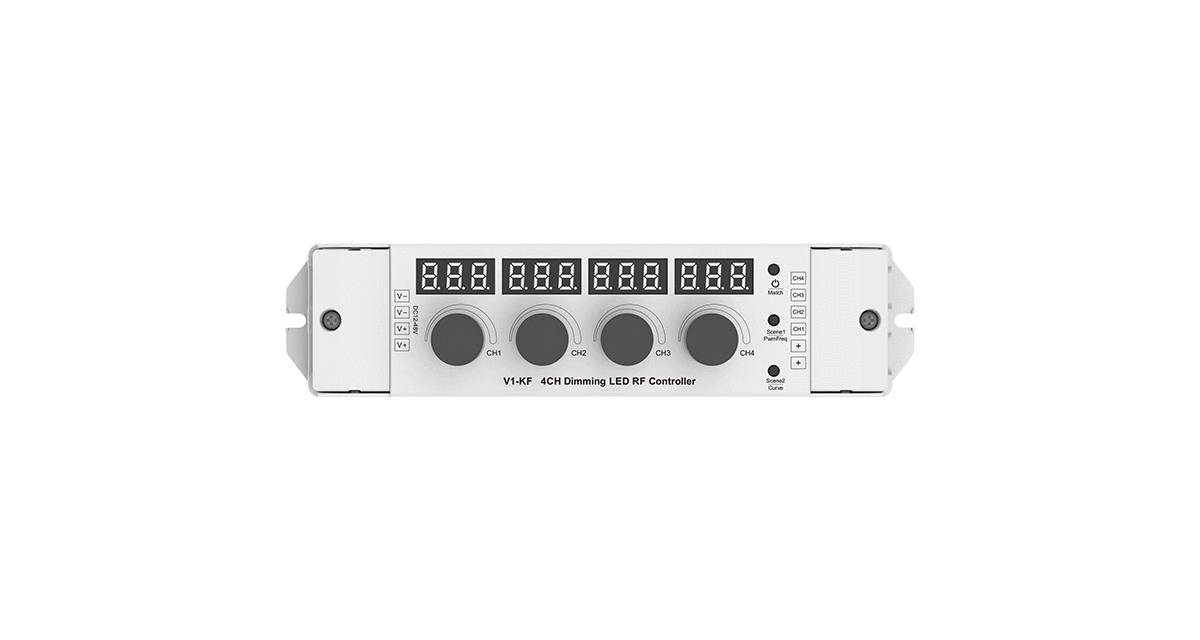 V1-KF 4-Kanal LED-Dimmer – 12–48 V DC, je 4 A, manuelle Drehregler für Einzelkanalsteuerung