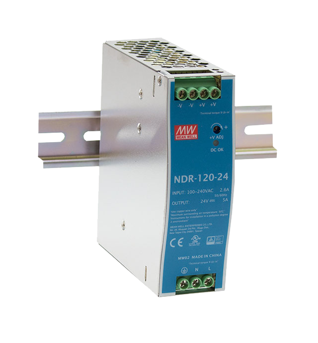 Mean Well NDR 120 24 Hutschienen Netzteil 24V 120W 5A DIN Rail Mean Well NDR 120 24 Hutschienen Netzteil 24V 120W 5A DIN Rail Netzteil für LED Streifen und industrielle Anwendungen