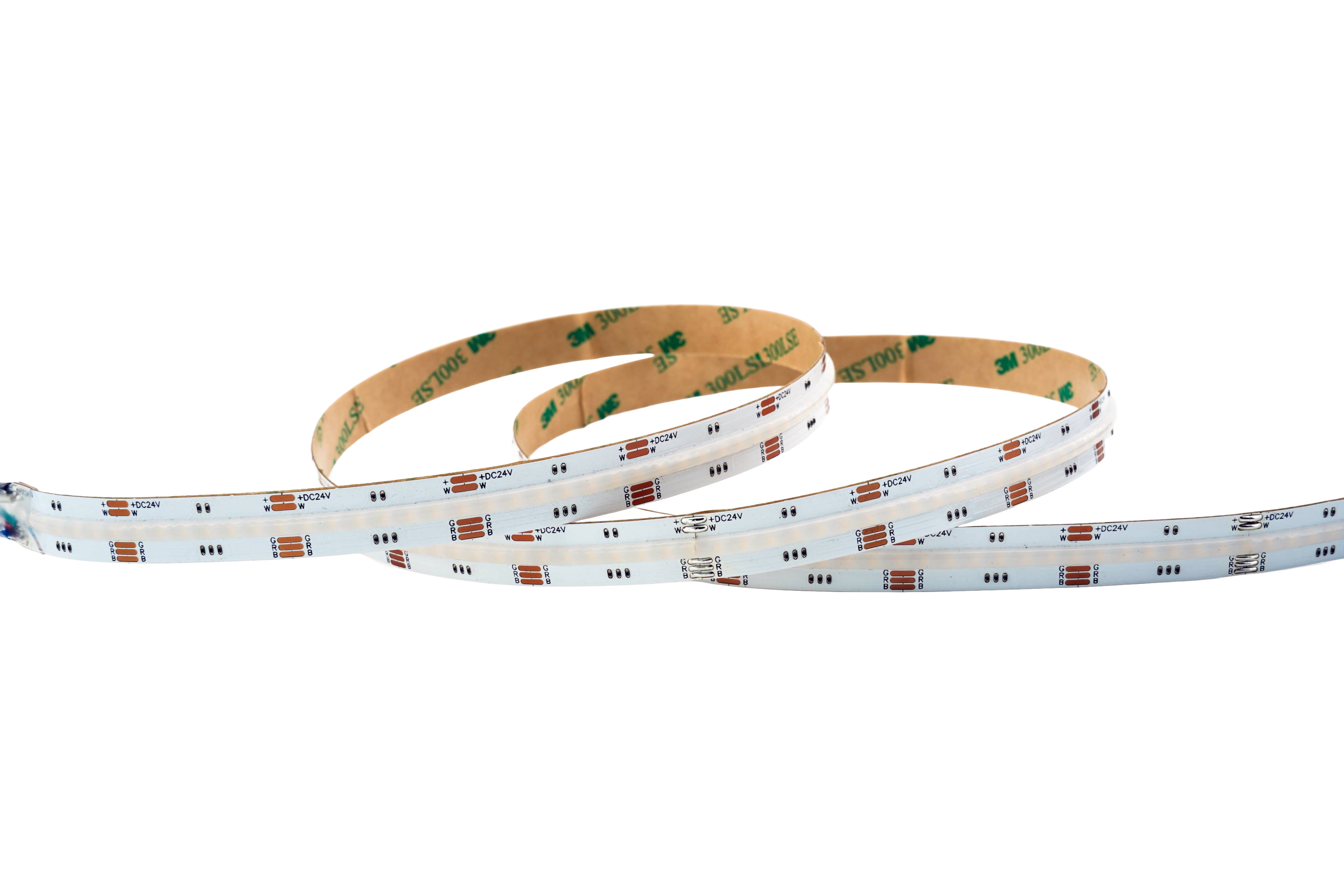 COB RGBW LED Streifen 12 mm – 896 LEDs/m, 24V, 20 W/m, 1160 lm/m, 5m – RGB+Warmweiß 2700K CRI>90, IP33, punktfrei