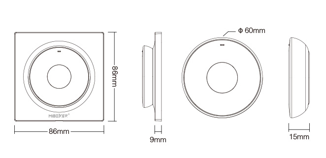 MiBoxer K2 Mini CCT Fernbedienung Schwarz Draufsicht – Bedientasten für Helligkeit, Farbtemperatur warmweiß bis kaltweiß, Ein-Aus-Funktion, 1 Zone