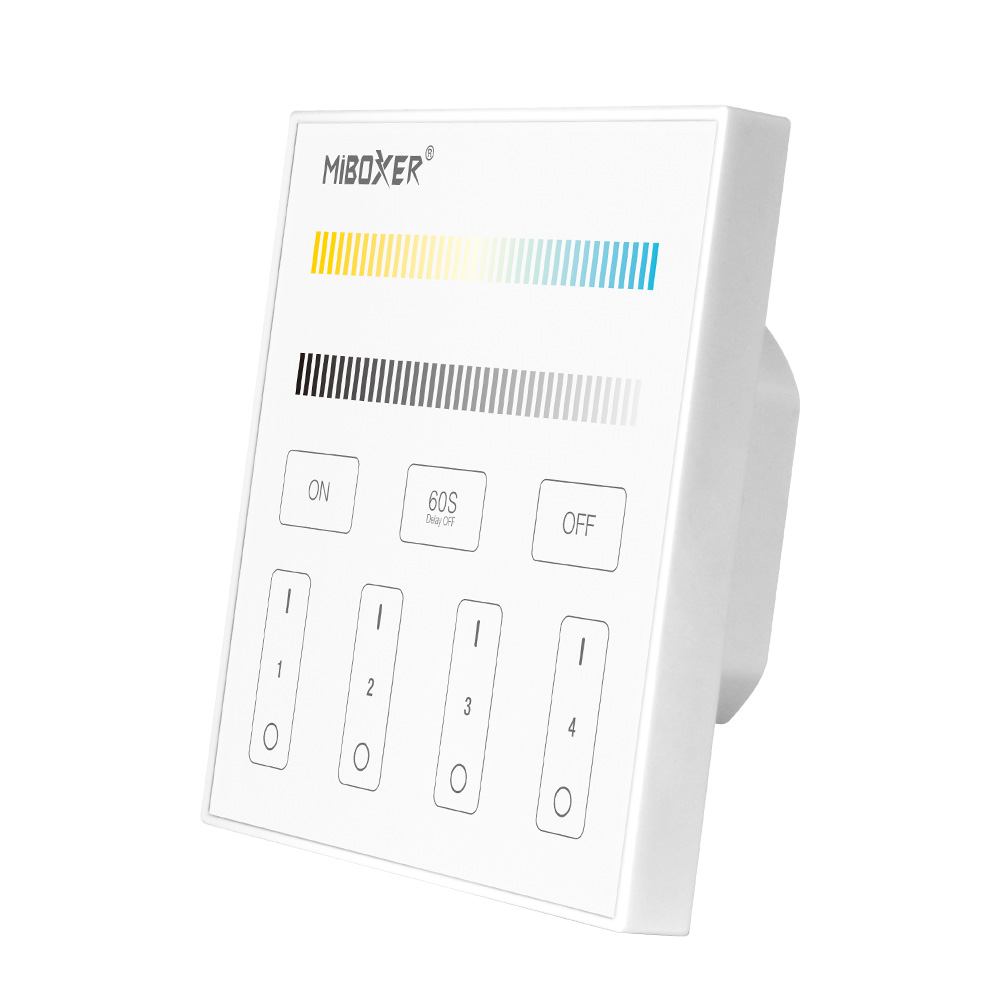 MiBoxer T2 CCT-LED-Wandsteuerung – 4 Zonen, 2-Kanal 2,4 GHz Touchpanel mit 230 V Anschluss