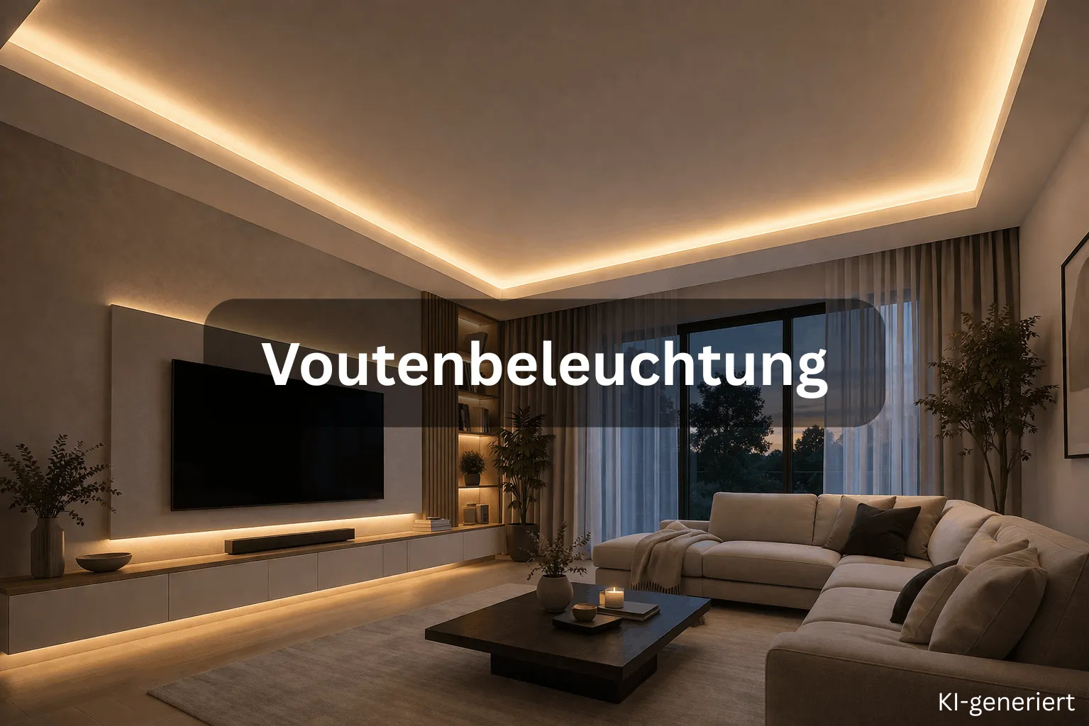 Voutenbeleuchtung mit LED Streifen – indirekte Deckenbeleuchtung im Wohnzimmer mit Lichtvoute aus Trockenbau