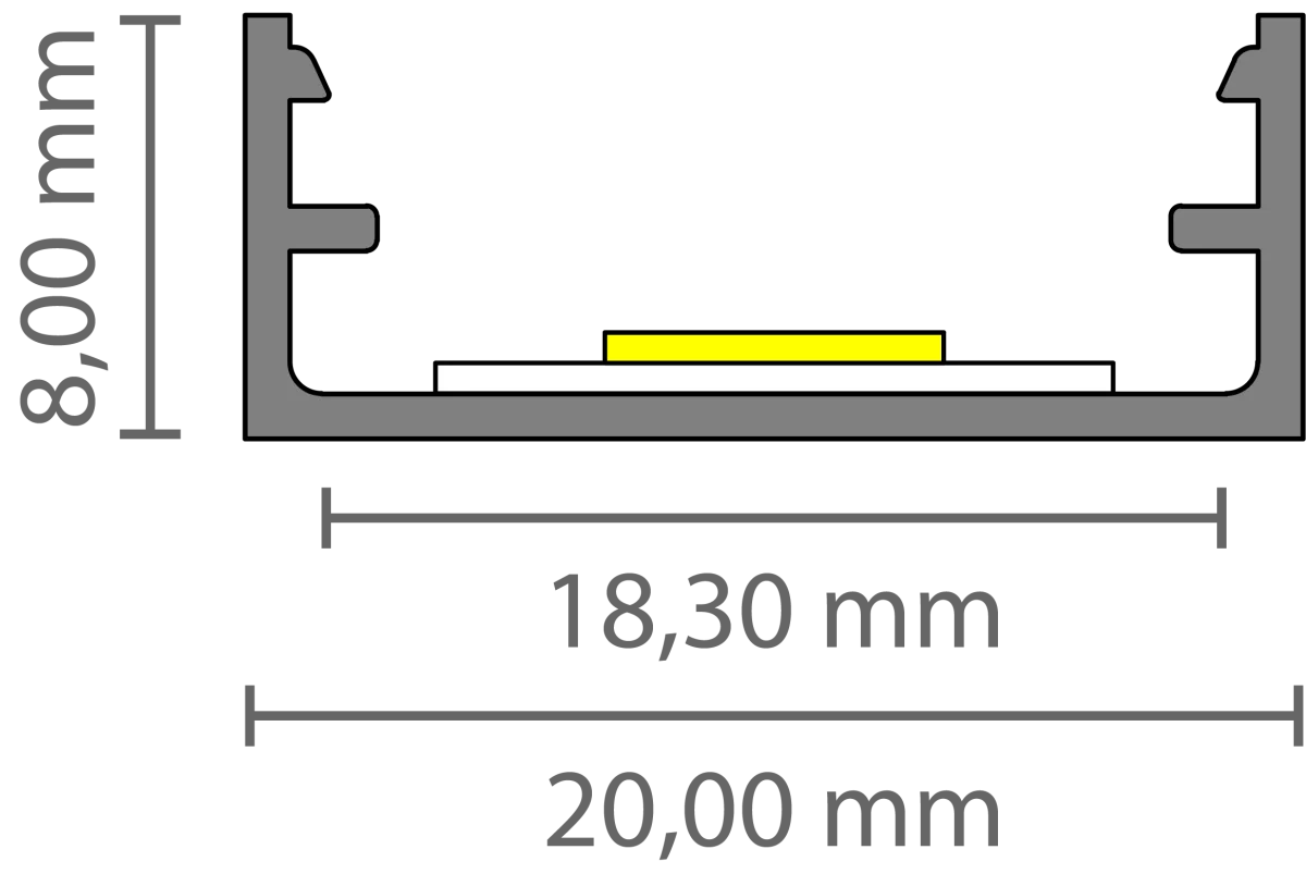 Ultraflaches LED Alu Aufbauprofil 2m EXO-N1_16 (16 mm) –| Schmales Aluminiumprofil für LED-Strips